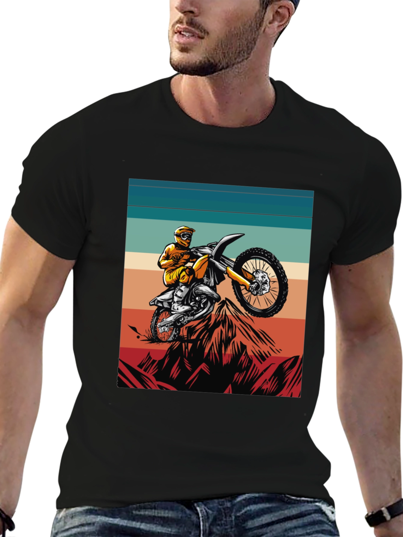 Black Dirt Bike Rider T-Shirt, Motocross Graphic Tee view 6