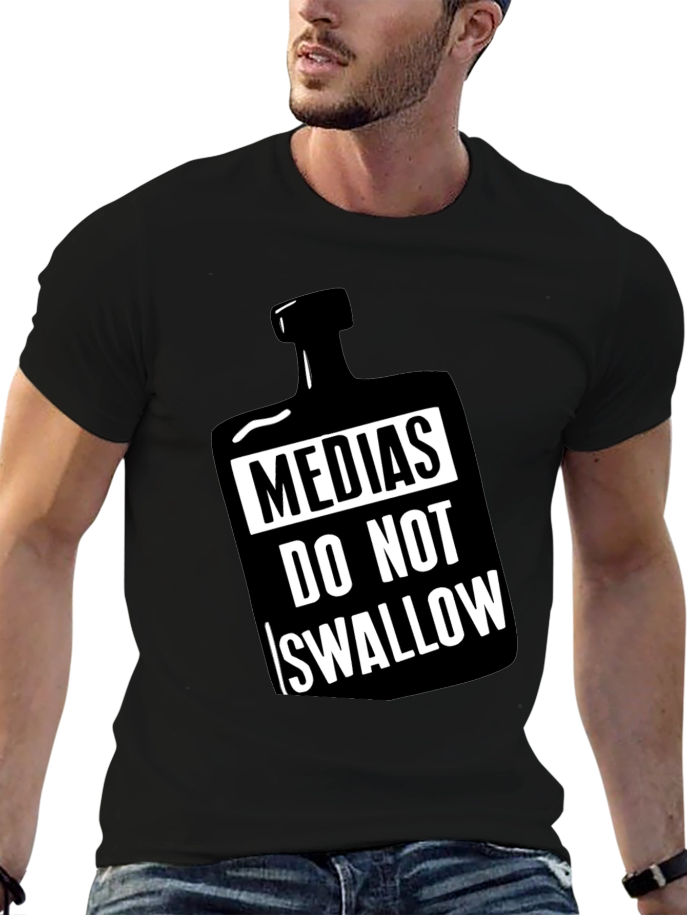Black Medias Do Not Swallow Graphic Black T-Shirt view 6