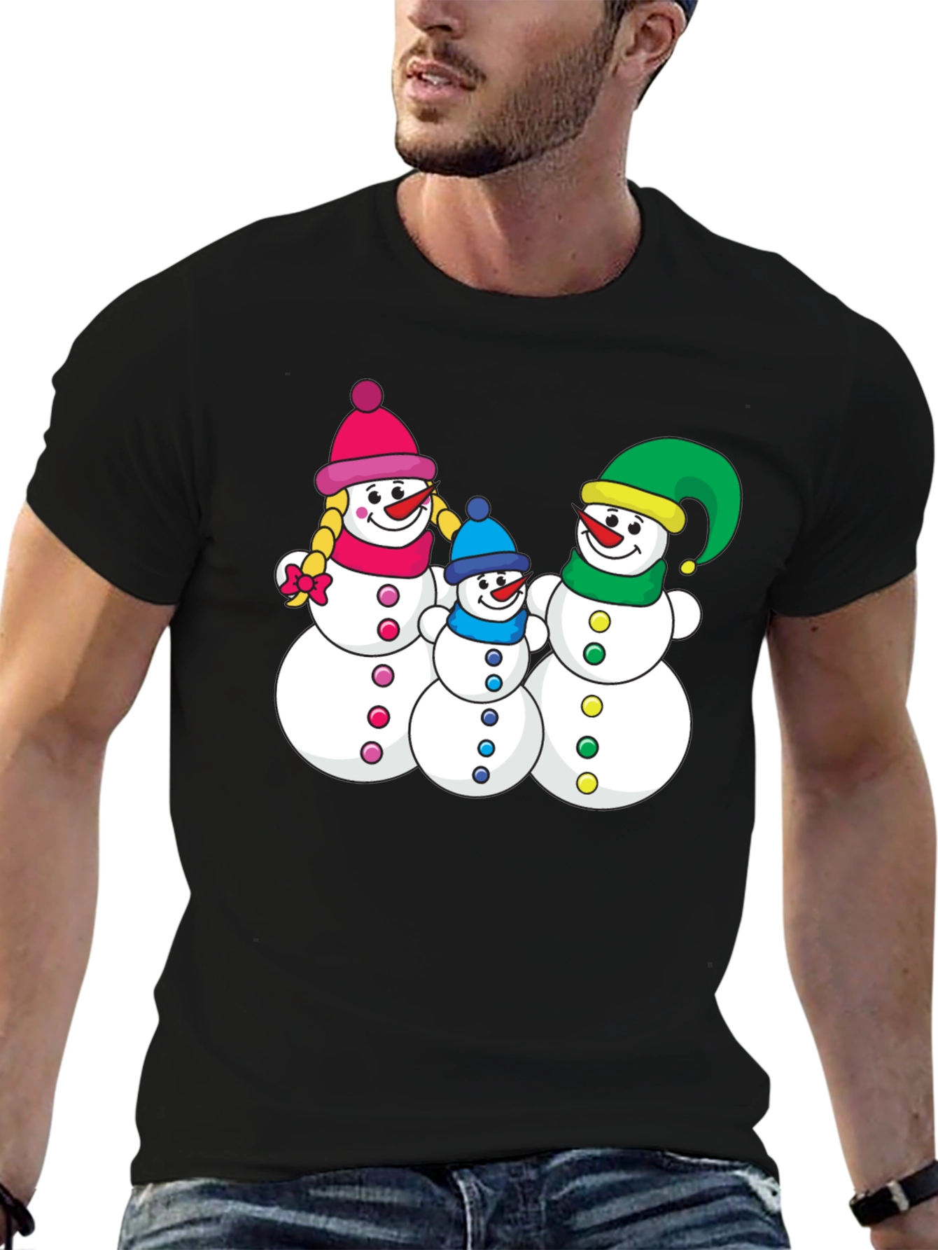 Black Snowman Family Graphic Tee - Holiday Shirt view 6