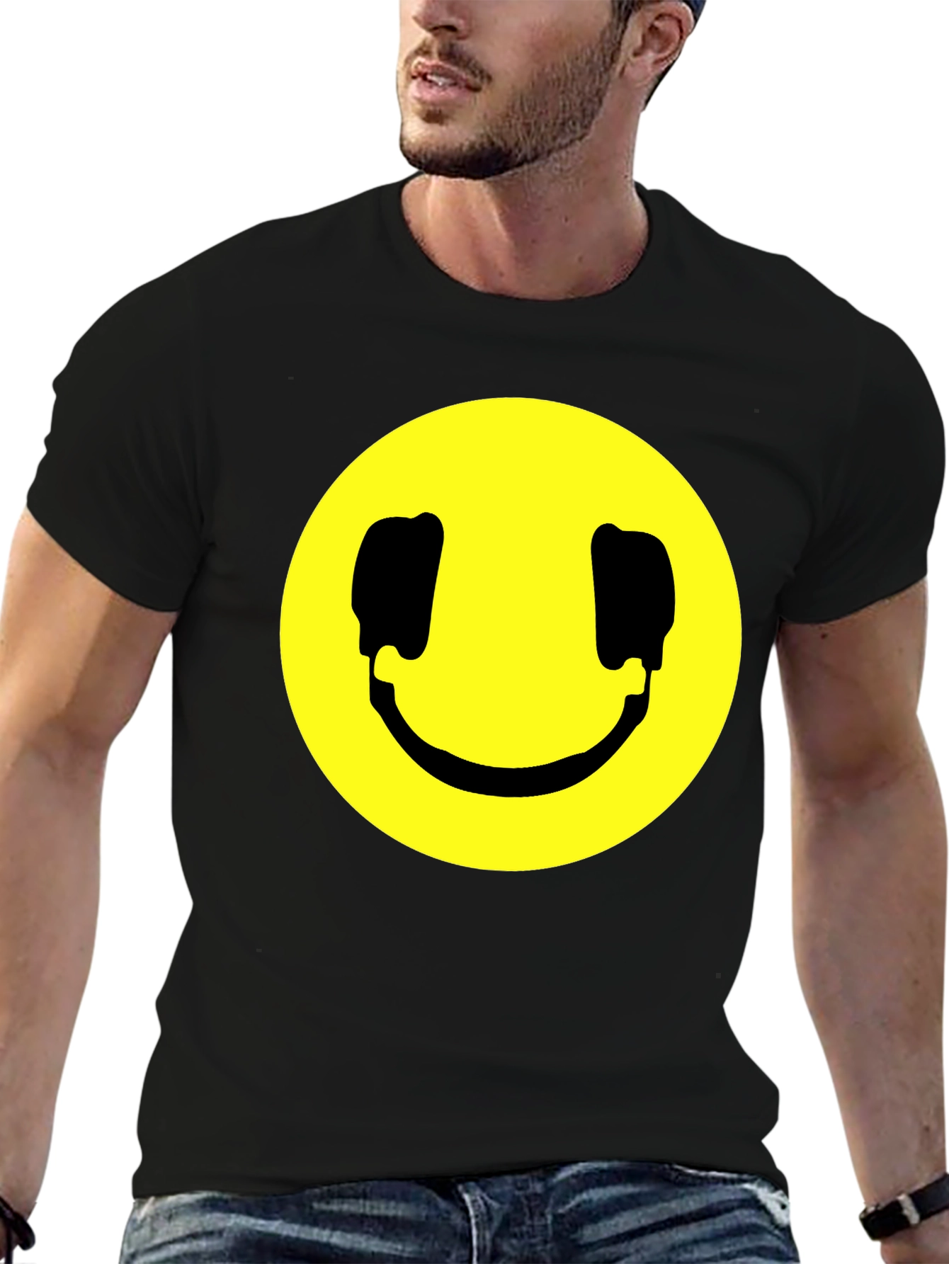 Black Smiley Face Graphic Black T-Shirt view 6
