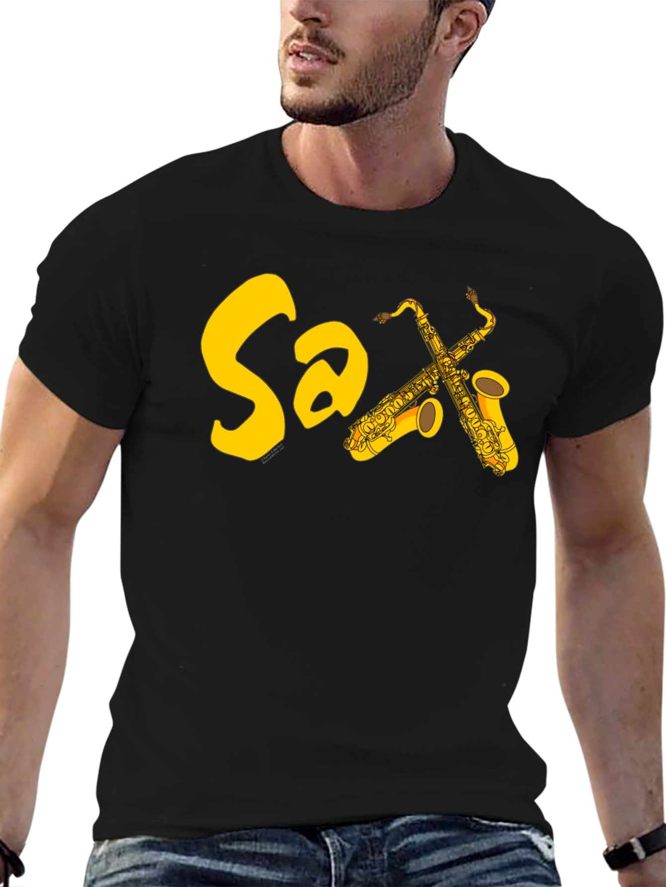 Black Saxophone Music T-Shirt - Black Graphic Tee view 6