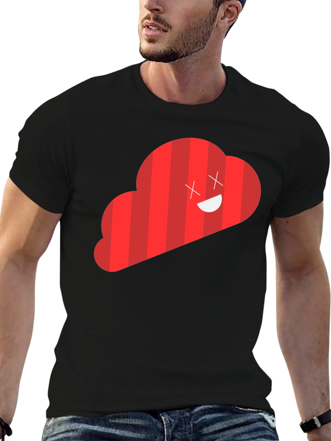 Black Red Cloud Graphic Tee - Funny Cartoon Design view 6