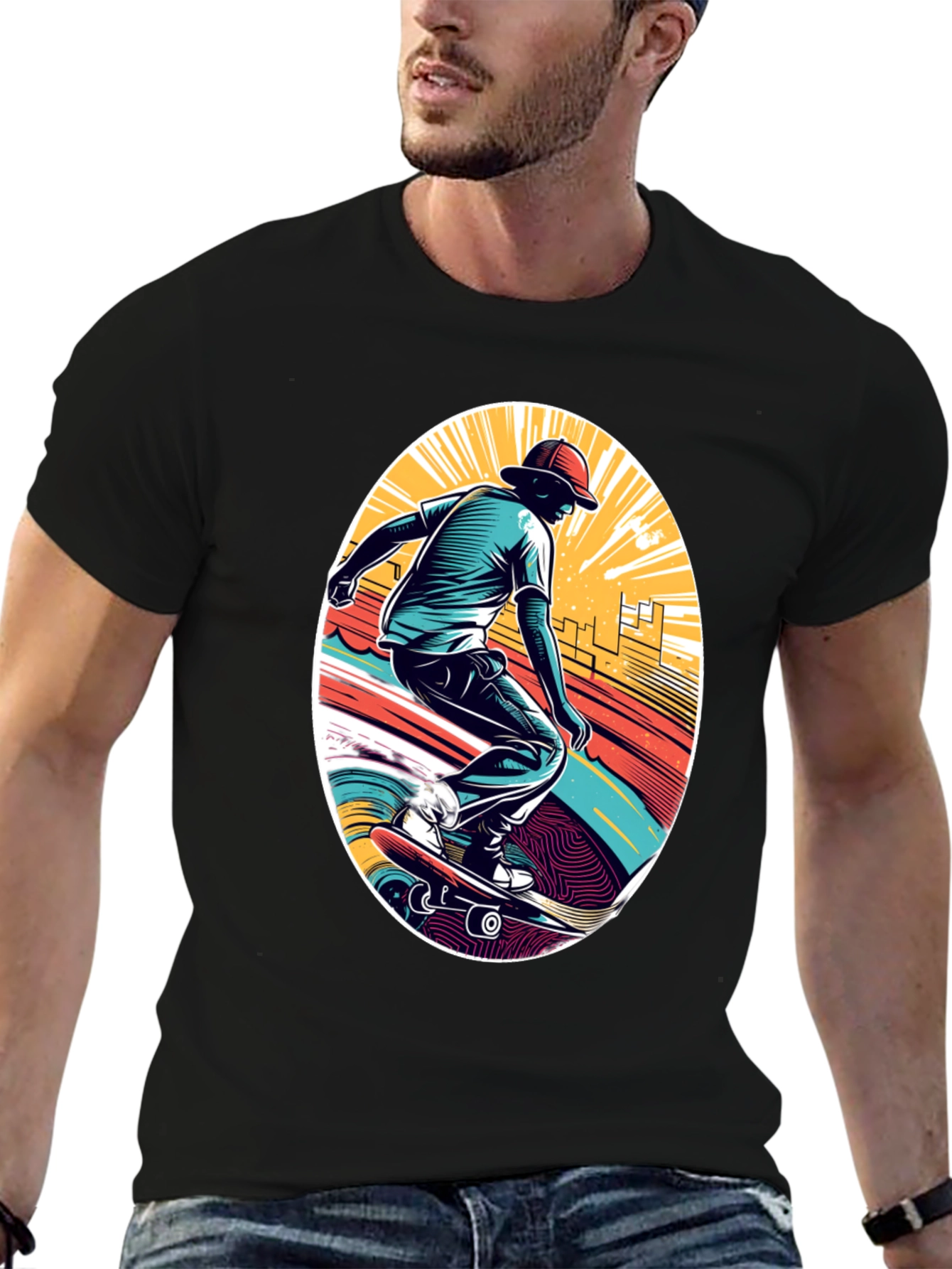 Black Skateboarder Graphic Black T-Shirt view 6