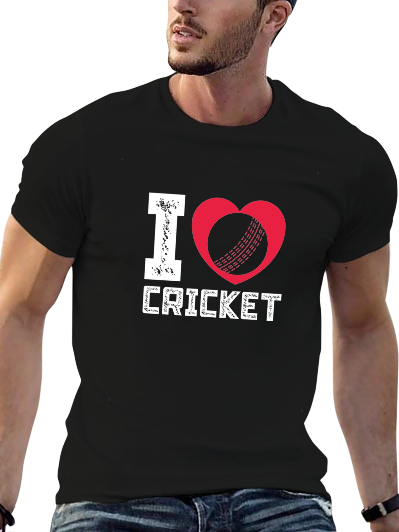 Black I Love Cricket Black T-Shirt view 6