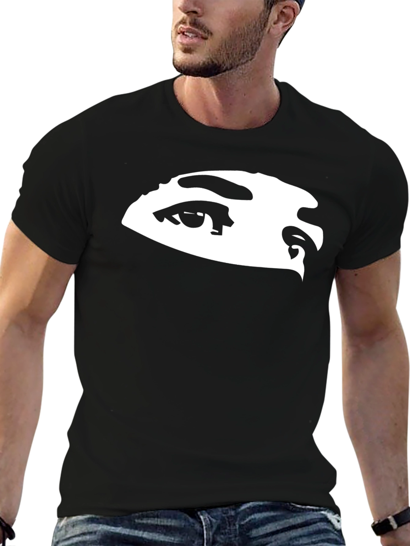 Black Mysterious Eyes Graphic Black Tee for Men view 6