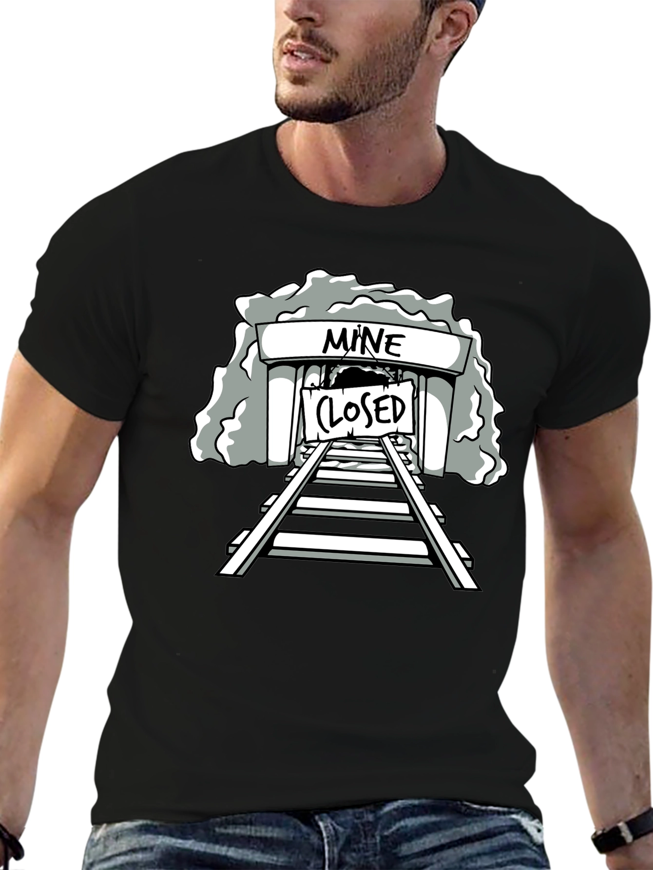 Black Mine Closed Graphic Tee - Black Cotton T-Shirt view 6