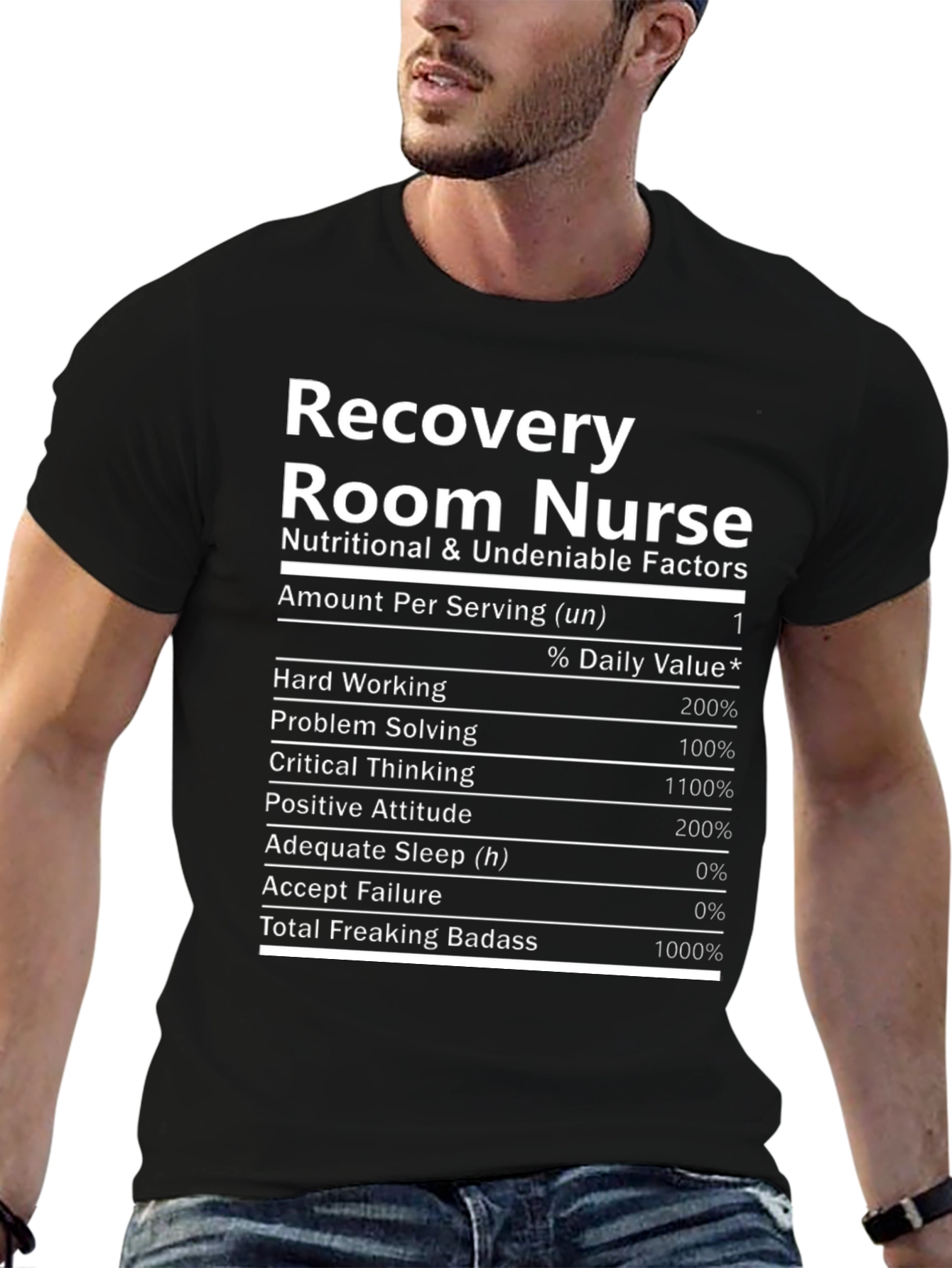 Black Recovery Room Nurse Nutritional Facts Black T-Shirt view 6