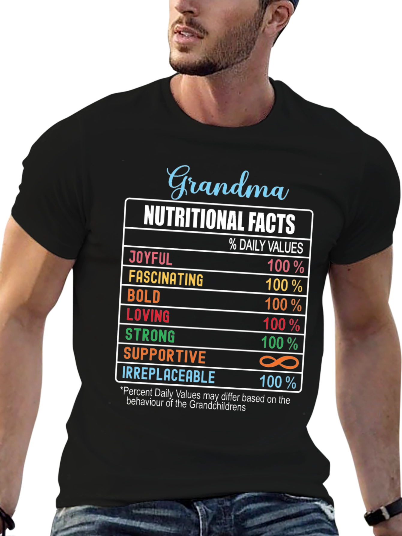 Black Grandma Nutritional Facts Graphic T-Shirt view 6