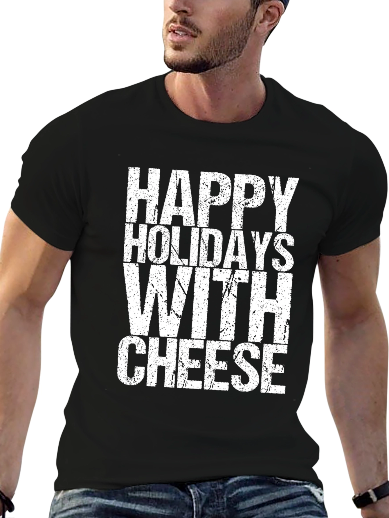 Black Happy Holidays With Cheese Graphic T-Shirt view 6