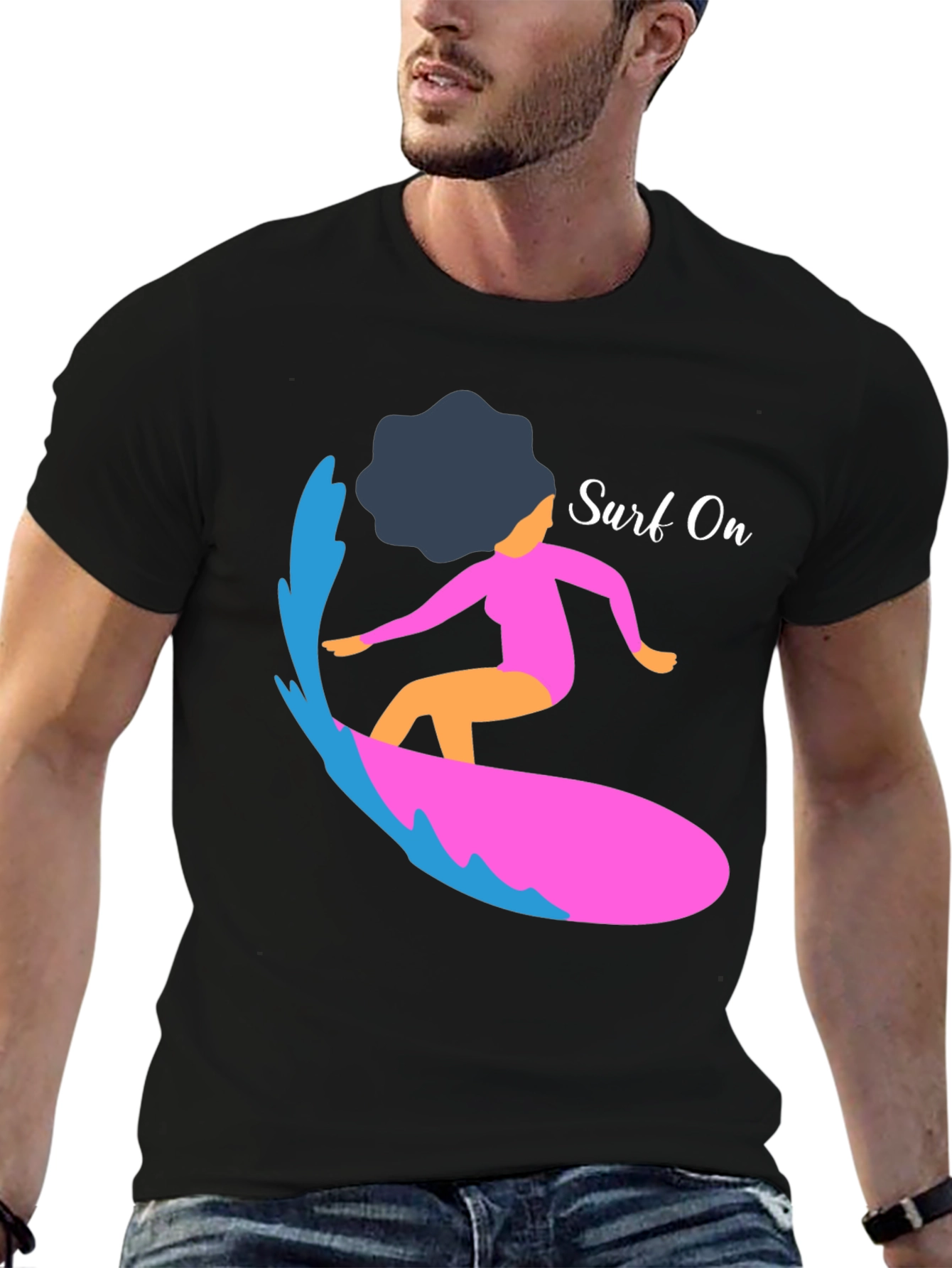 Black Surf On Graphic Tee - Mens Casual Black T-Shirt view 6