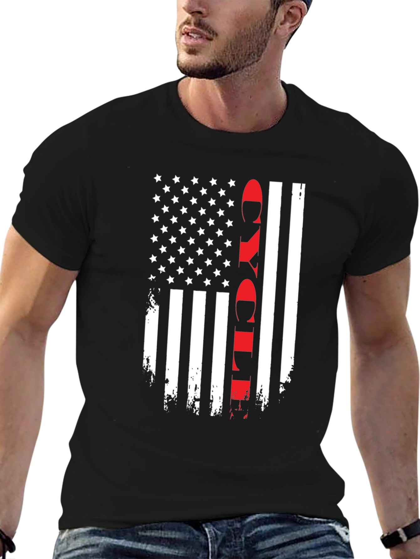 Black Distressed Flag Firefighter T-Shirt view 6