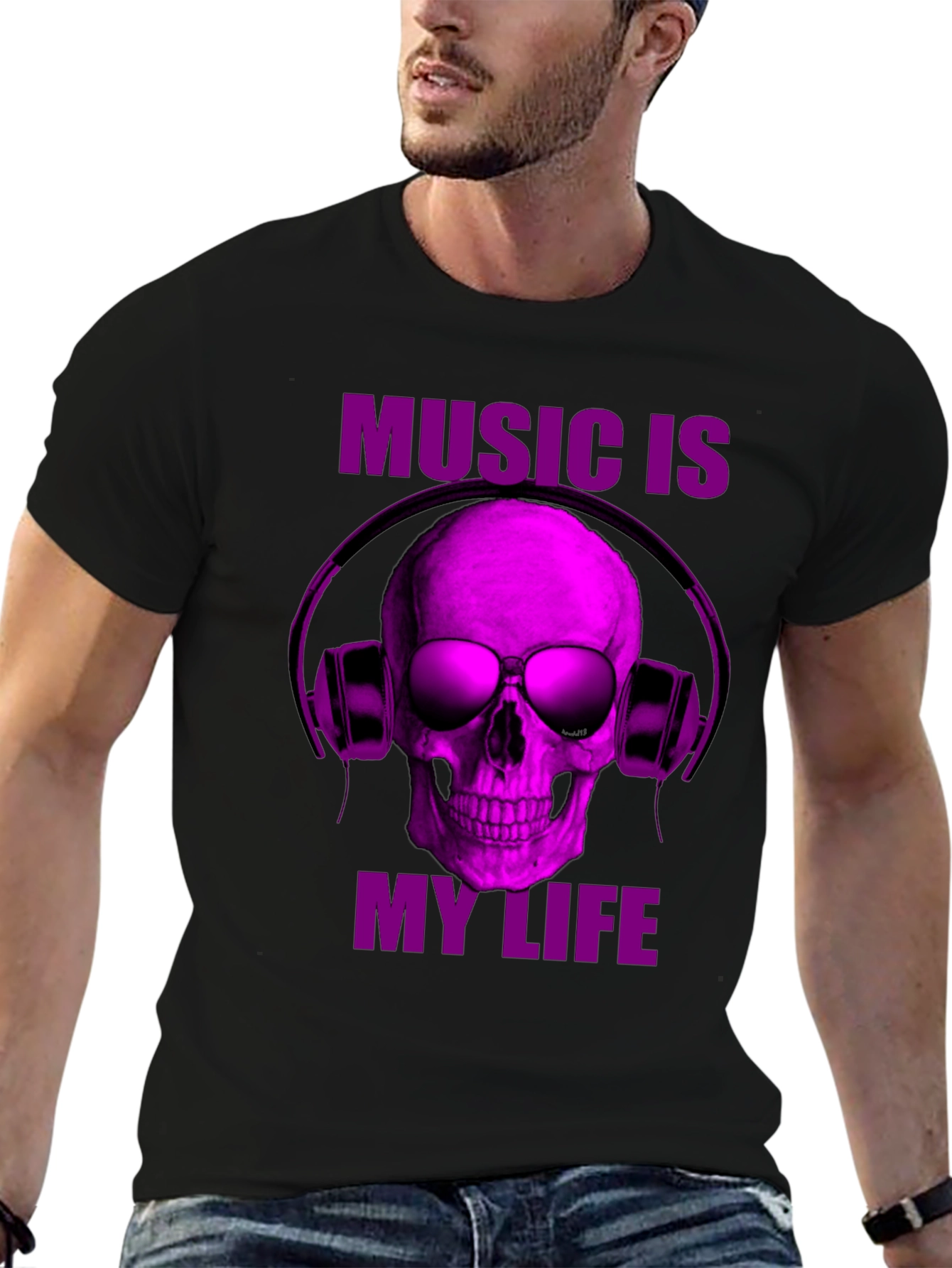 Black Music is My Life Skull Graphic T-Shirt view 6