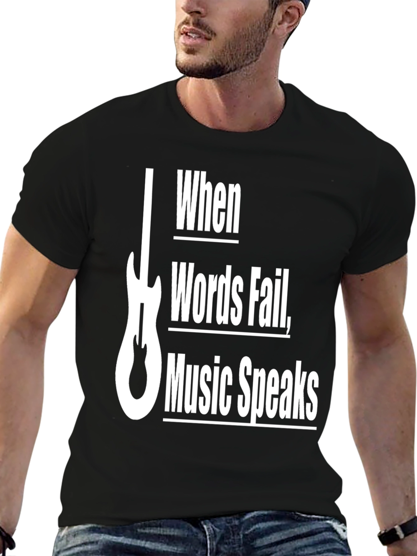Black Music Speaks T-Shirt - Guitar Graphic Tee view 6