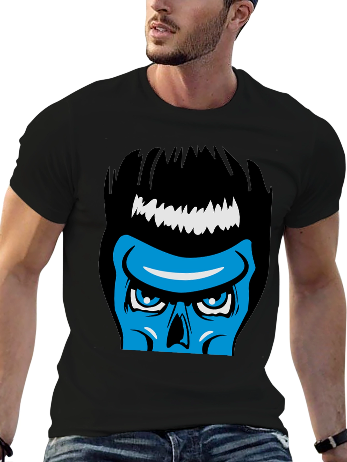 Black Blue Skull Graphic Black T-Shirt - Cool & Edgy Design view 6
