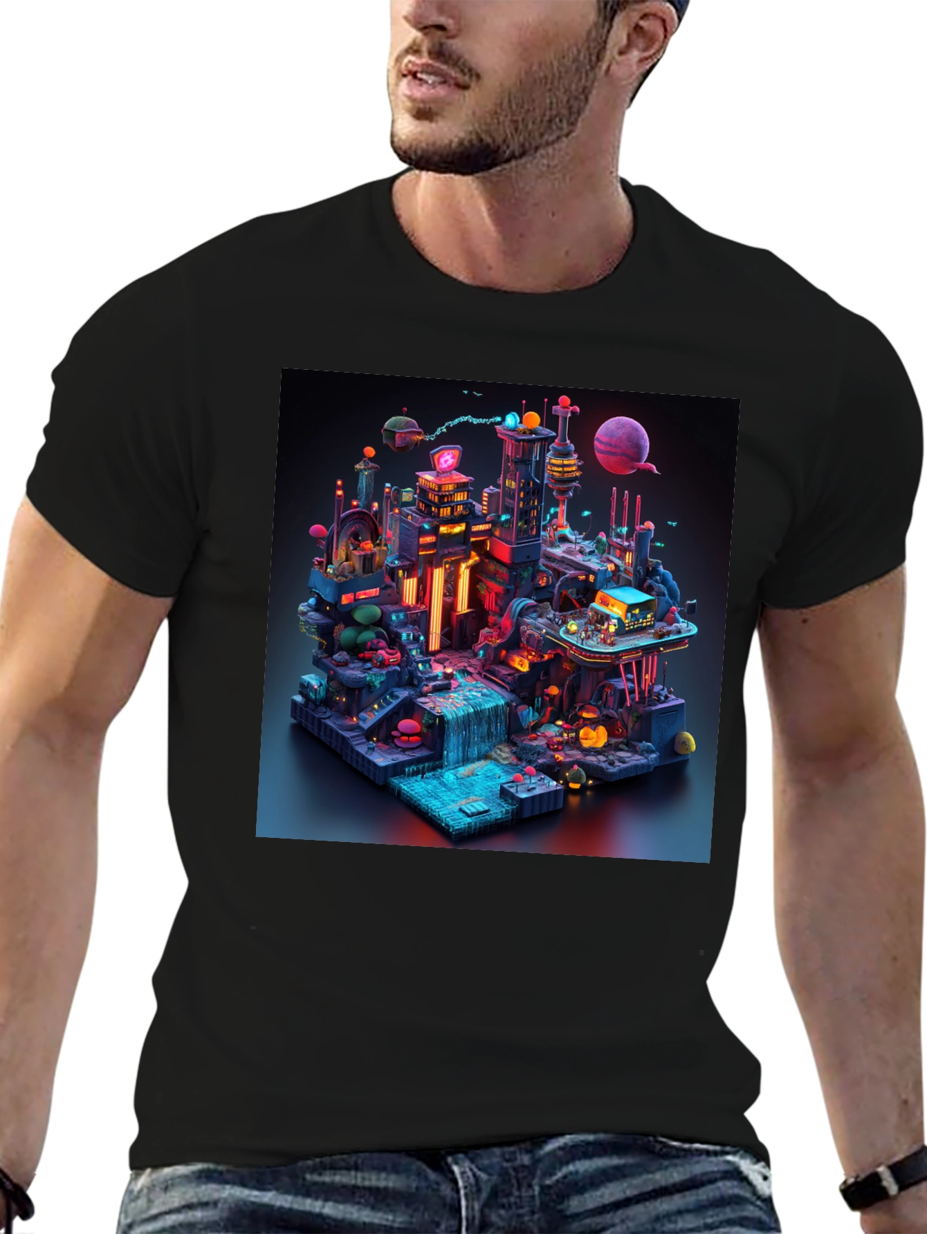 Black Futuristic Cityscape Graphic Tee view 6