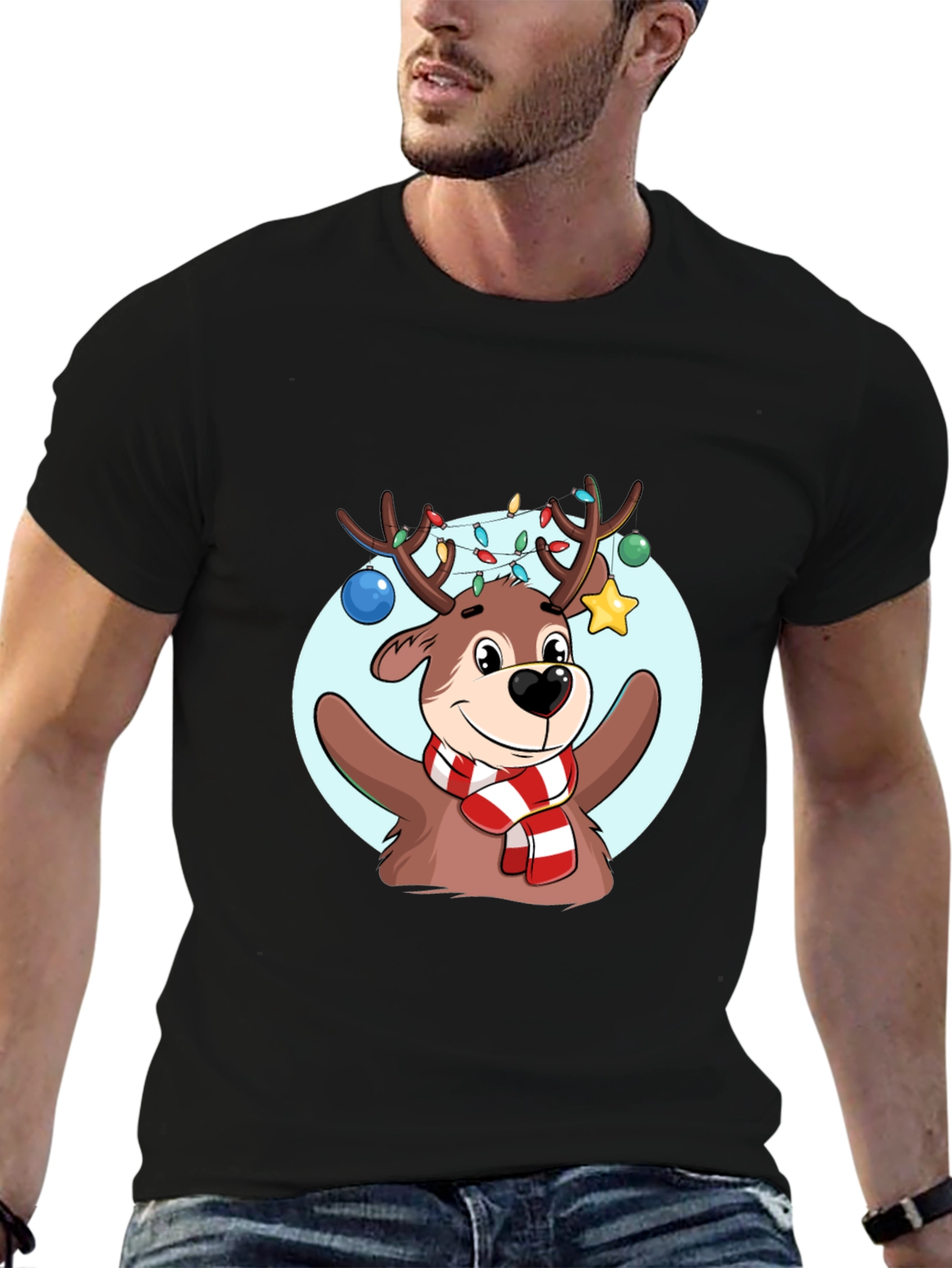 Black Festive Reindeer Graphic Tee - Holiday Cheer view 6