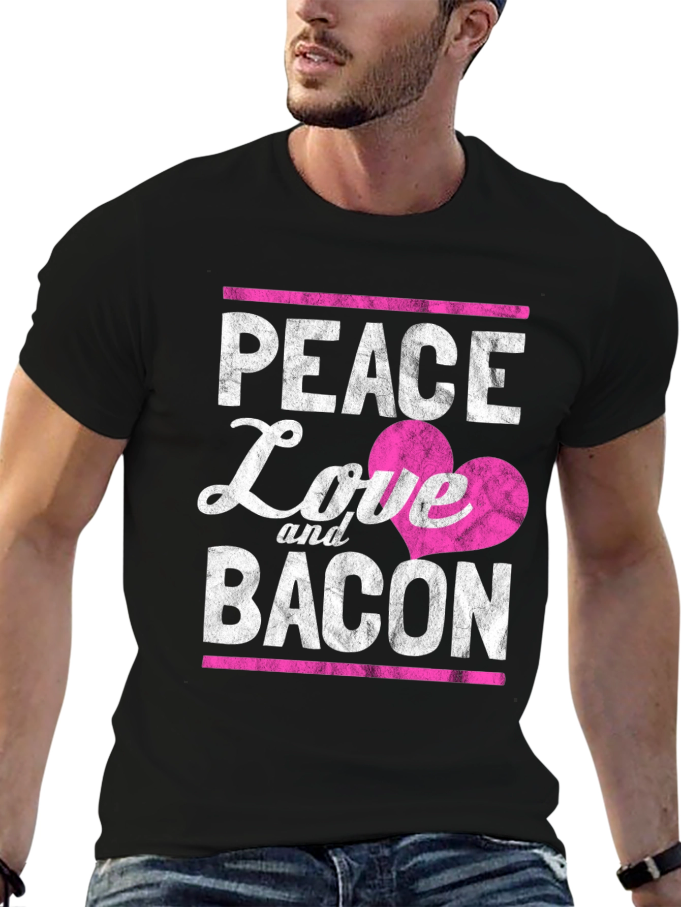 Black Peace Love and Bacon T-Shirt - Funny Foodie Tee view 6