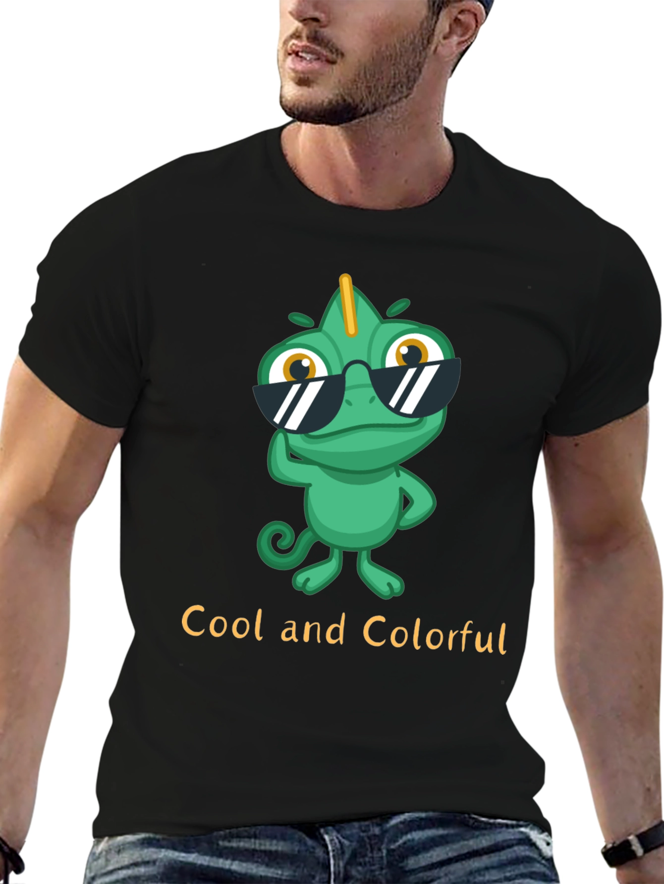 Black Cool Chameleon T-Shirt - Unique Colorful Design view 6
