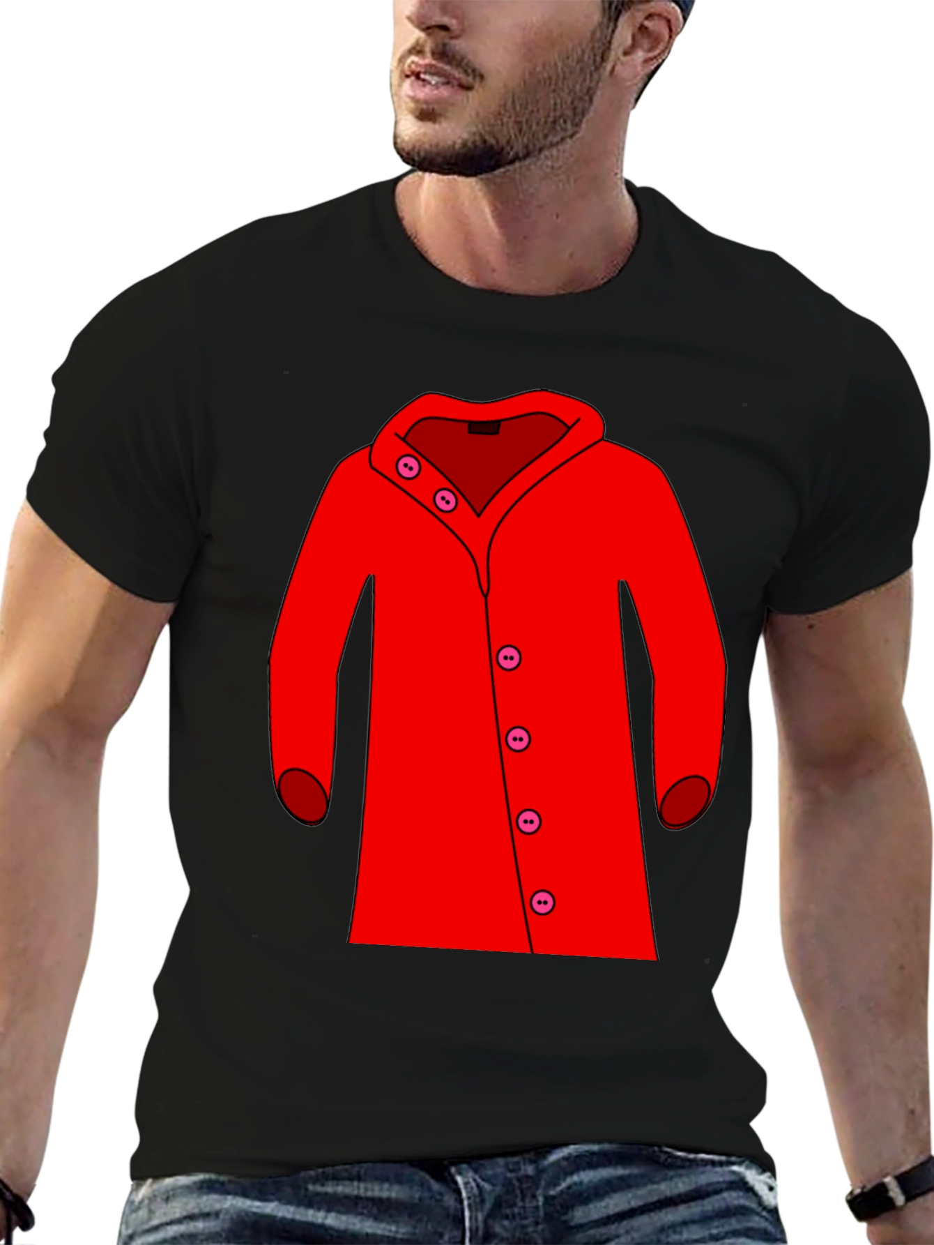 Black Red Coat Graphic Tee - Stylish Unisex T-Shirt view 6