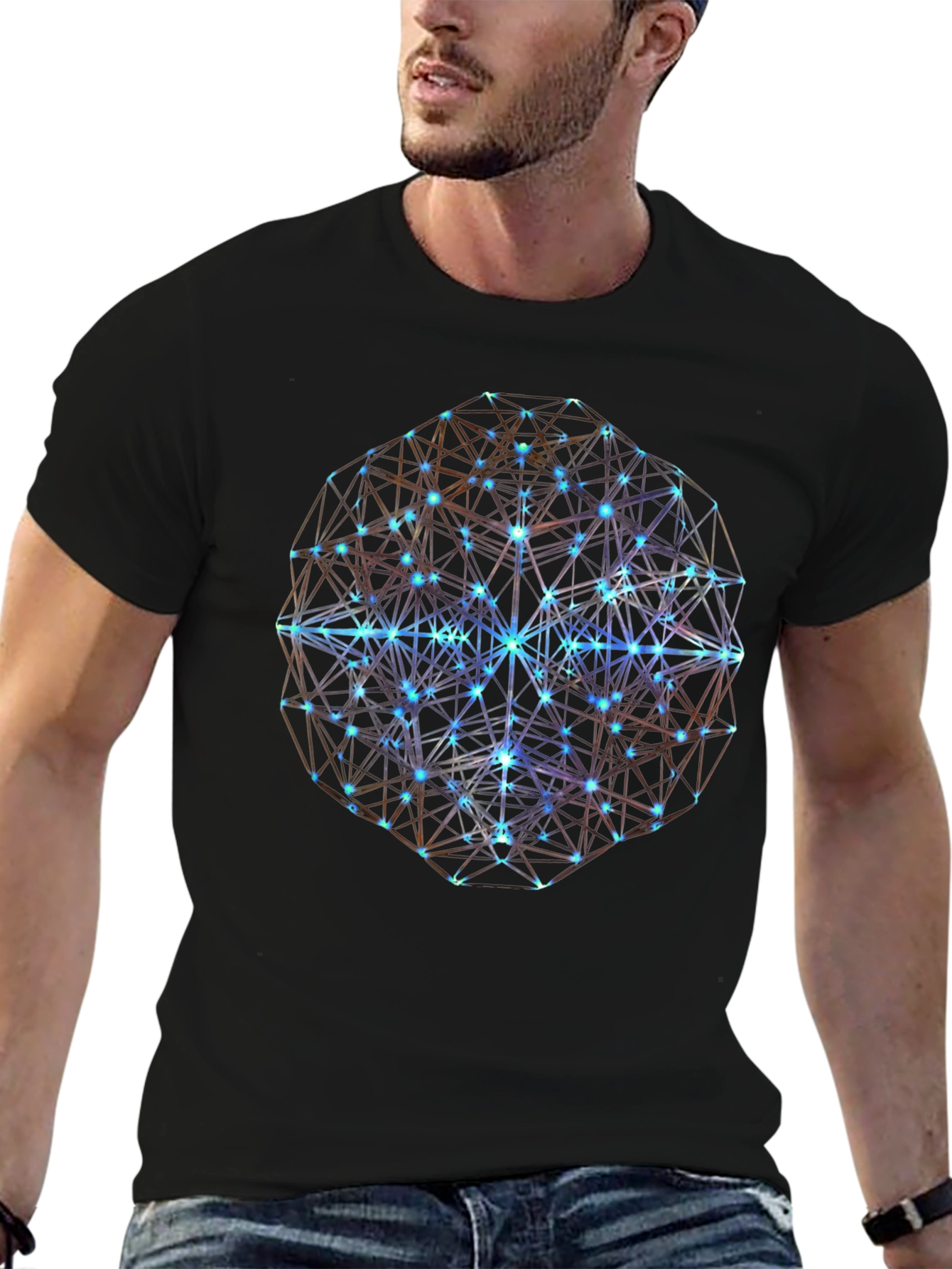 Black Geometric Sphere Graphic T-Shirt - Modern Design view 6