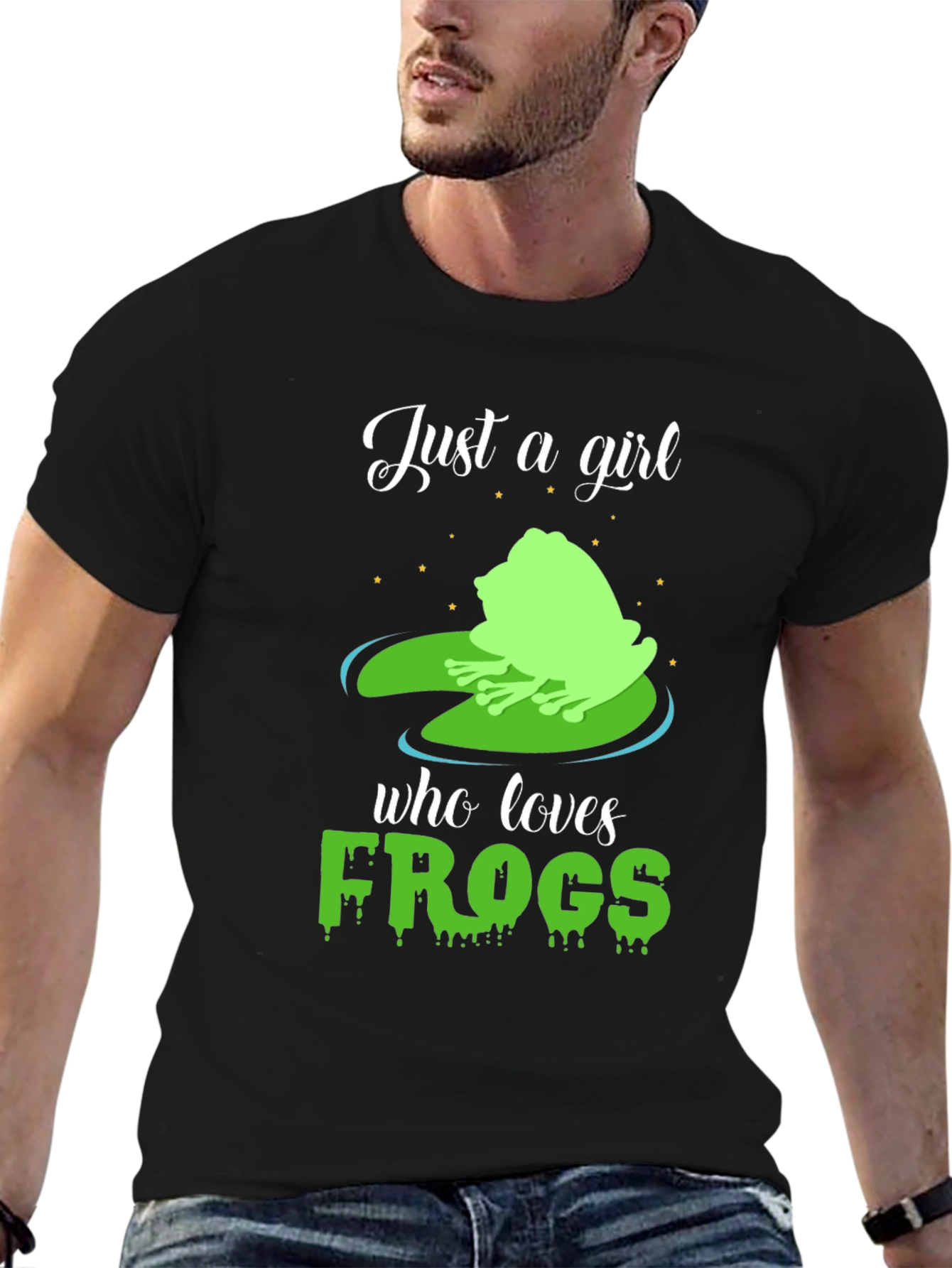 Black Just A Girl Who Loves Frogs T-Shirt view 6