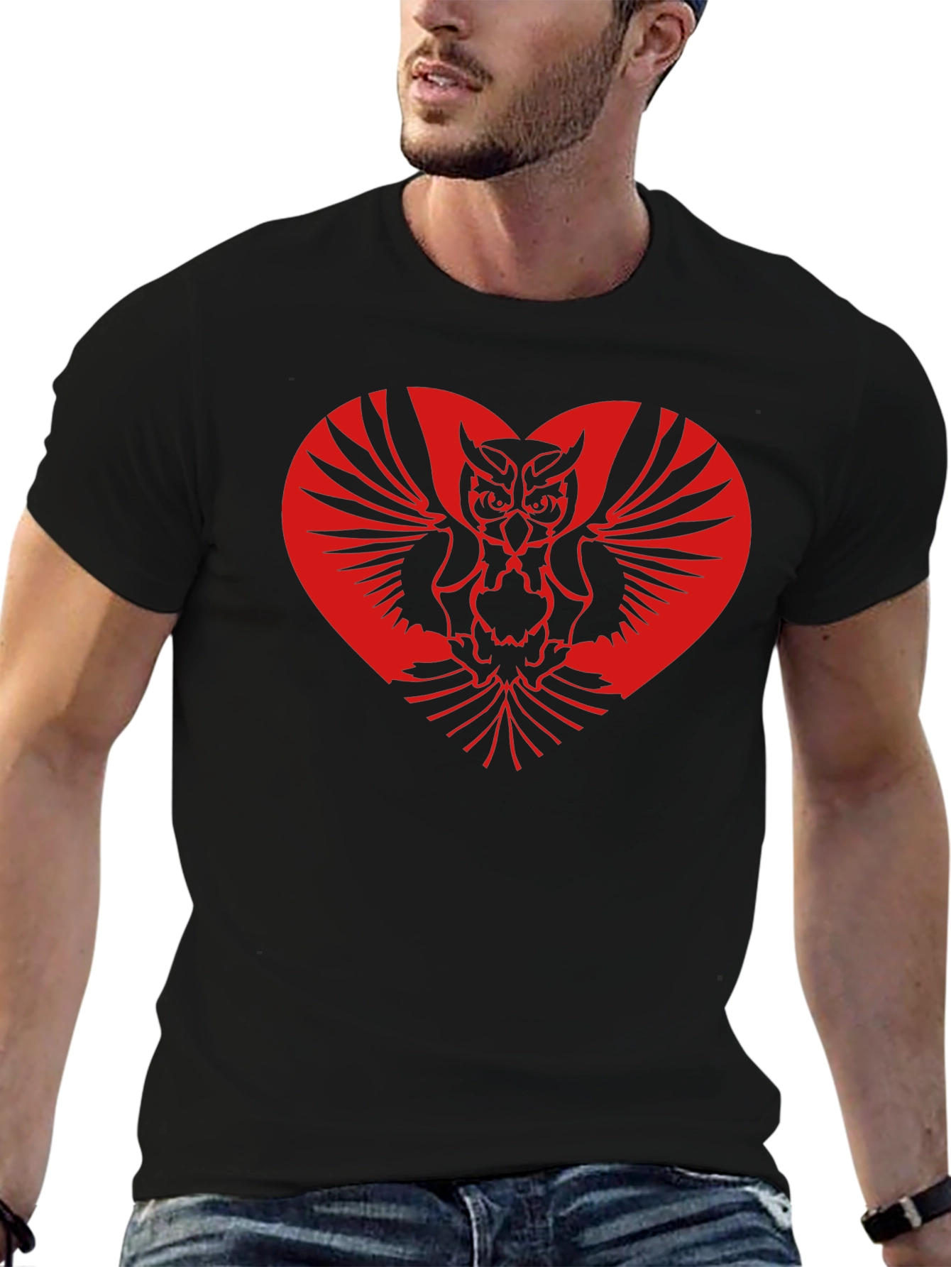 Black Owl Heart Graphic T-Shirt - Black view 6