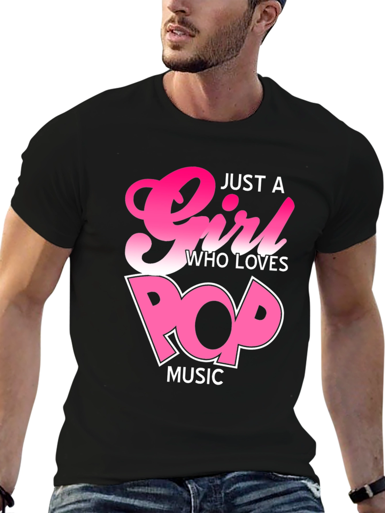 Black Just a Girl Who Loves Pop Music T-Shirt view 6