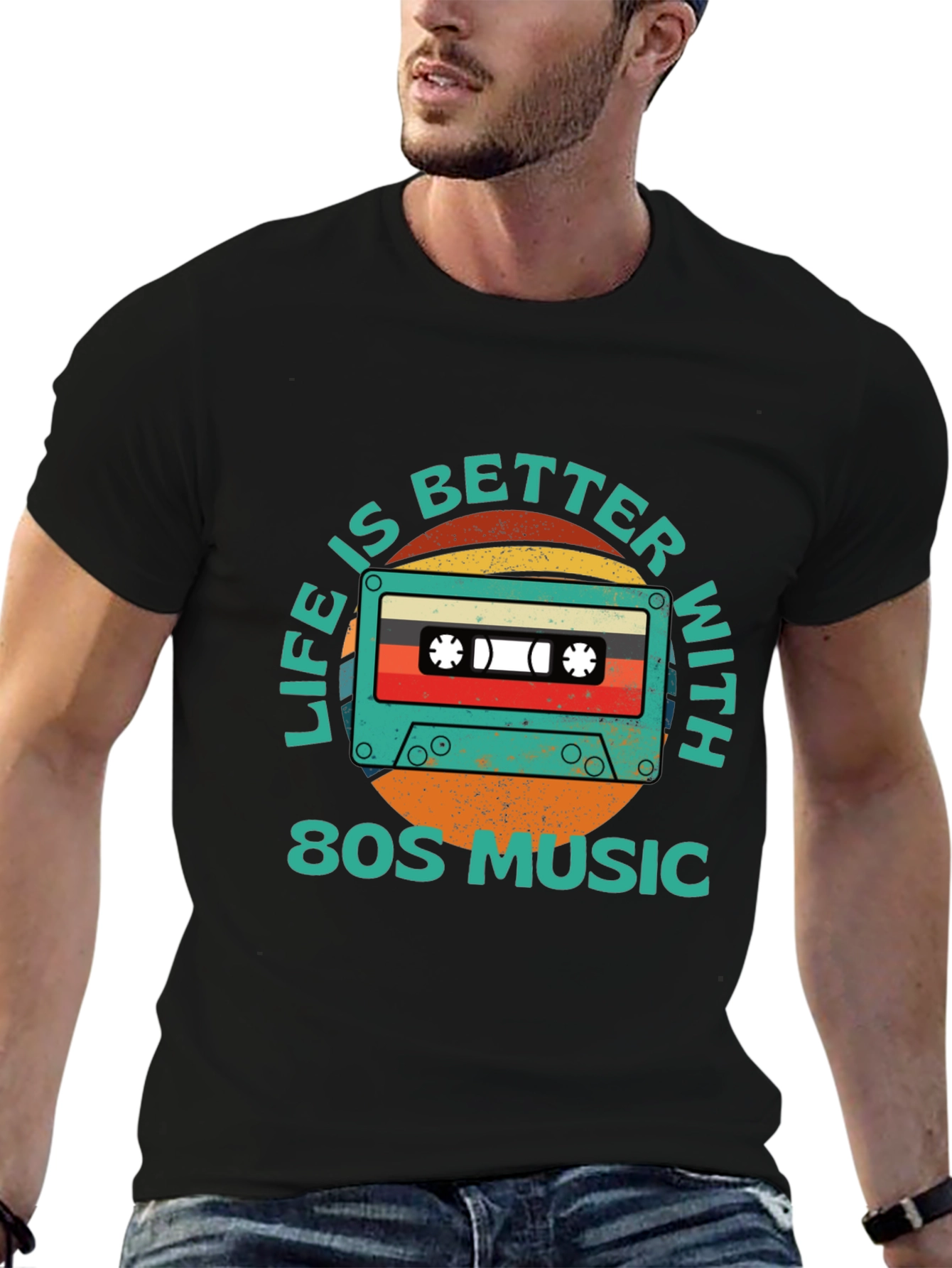 Black Retro 80s Music Cassette Graphic T-Shirt view 6