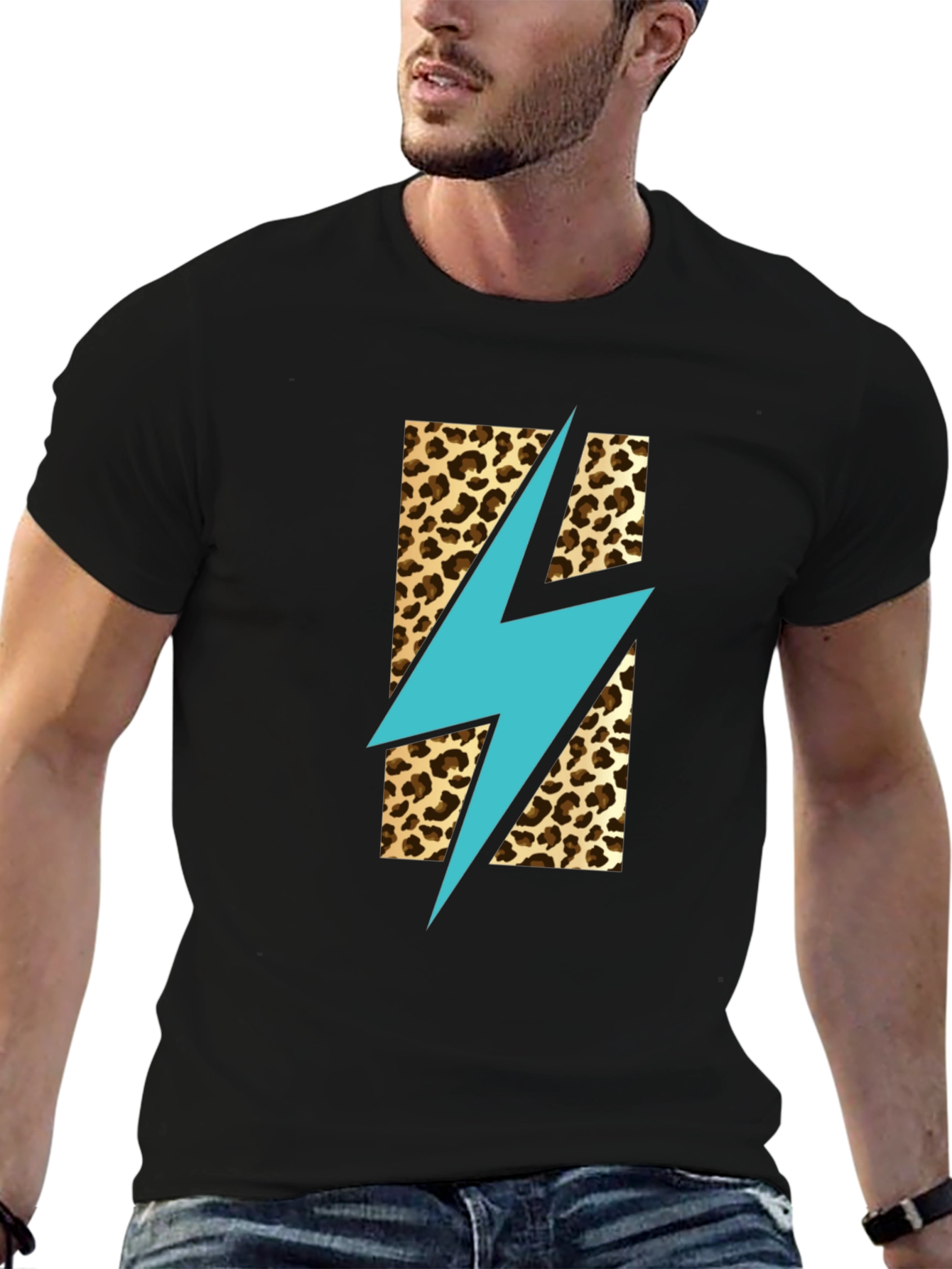 Black Leopard Lightning Bolt T-Shirt - Stylish Graphic Tee view 6