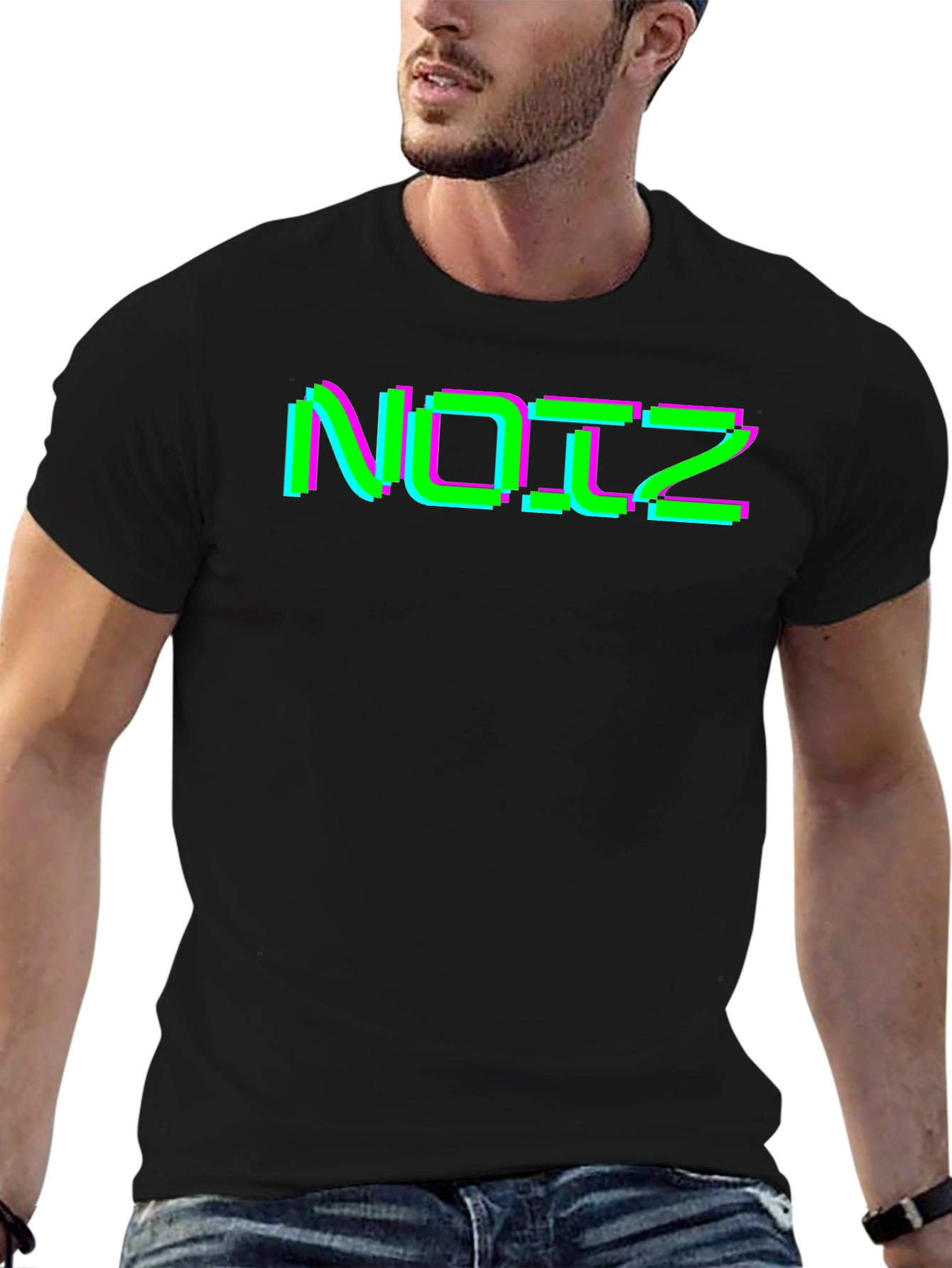 Black Retro Glitch Noiz Black T-Shirt view 6