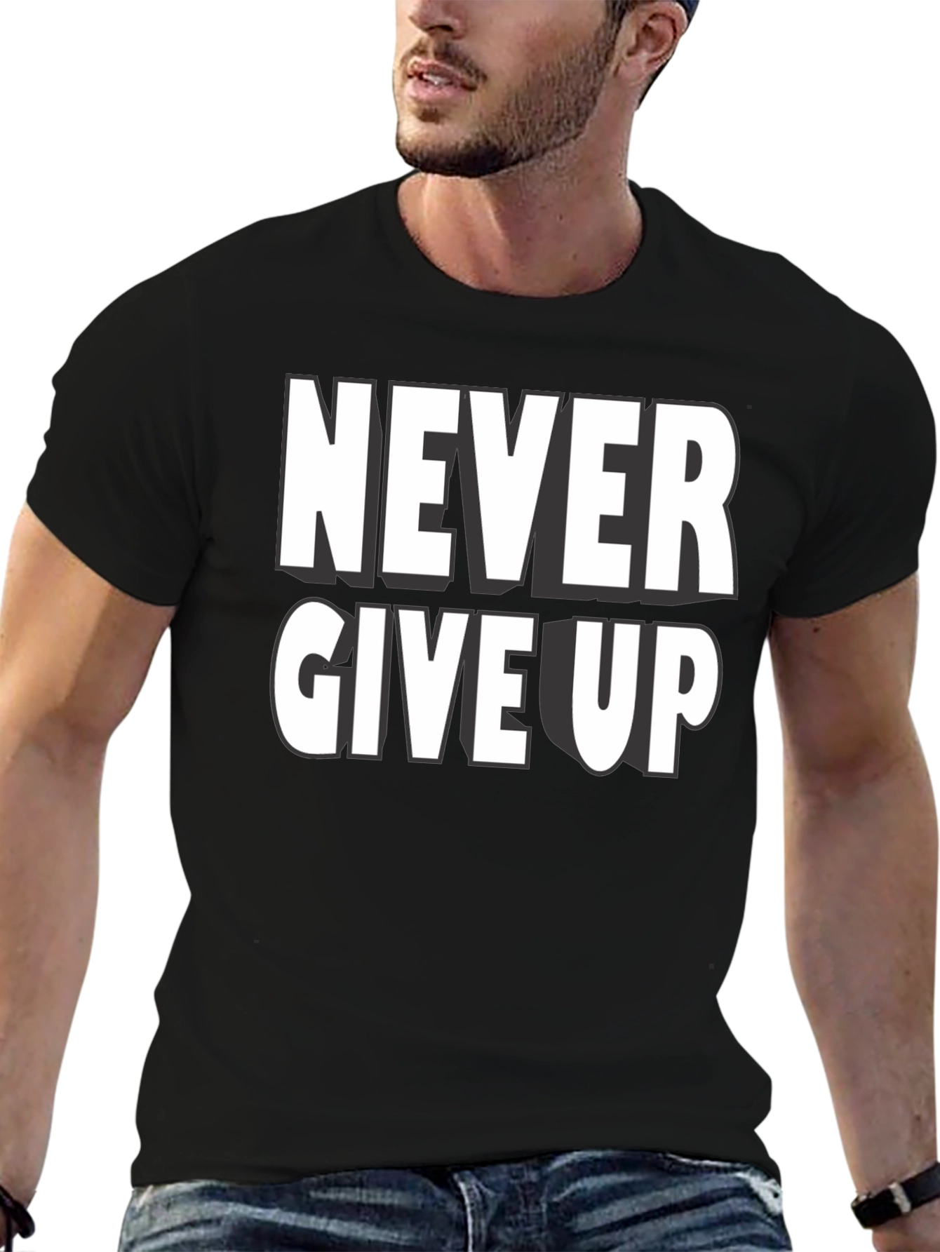 Black Never Give Up Graphic T-Shirt view 6