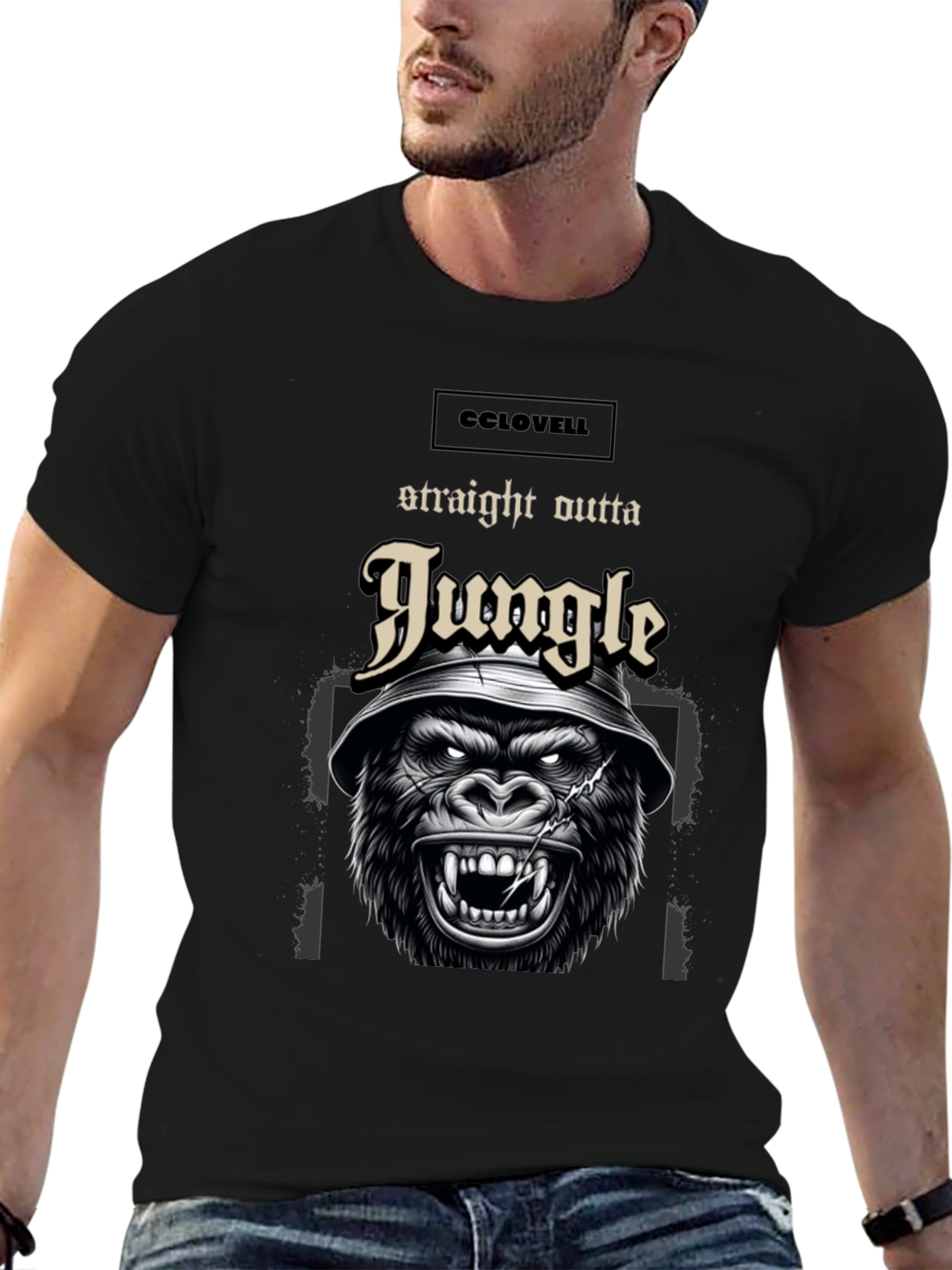 Black Straight Outta Jungle Gorilla Graphic Tee - Black view 6