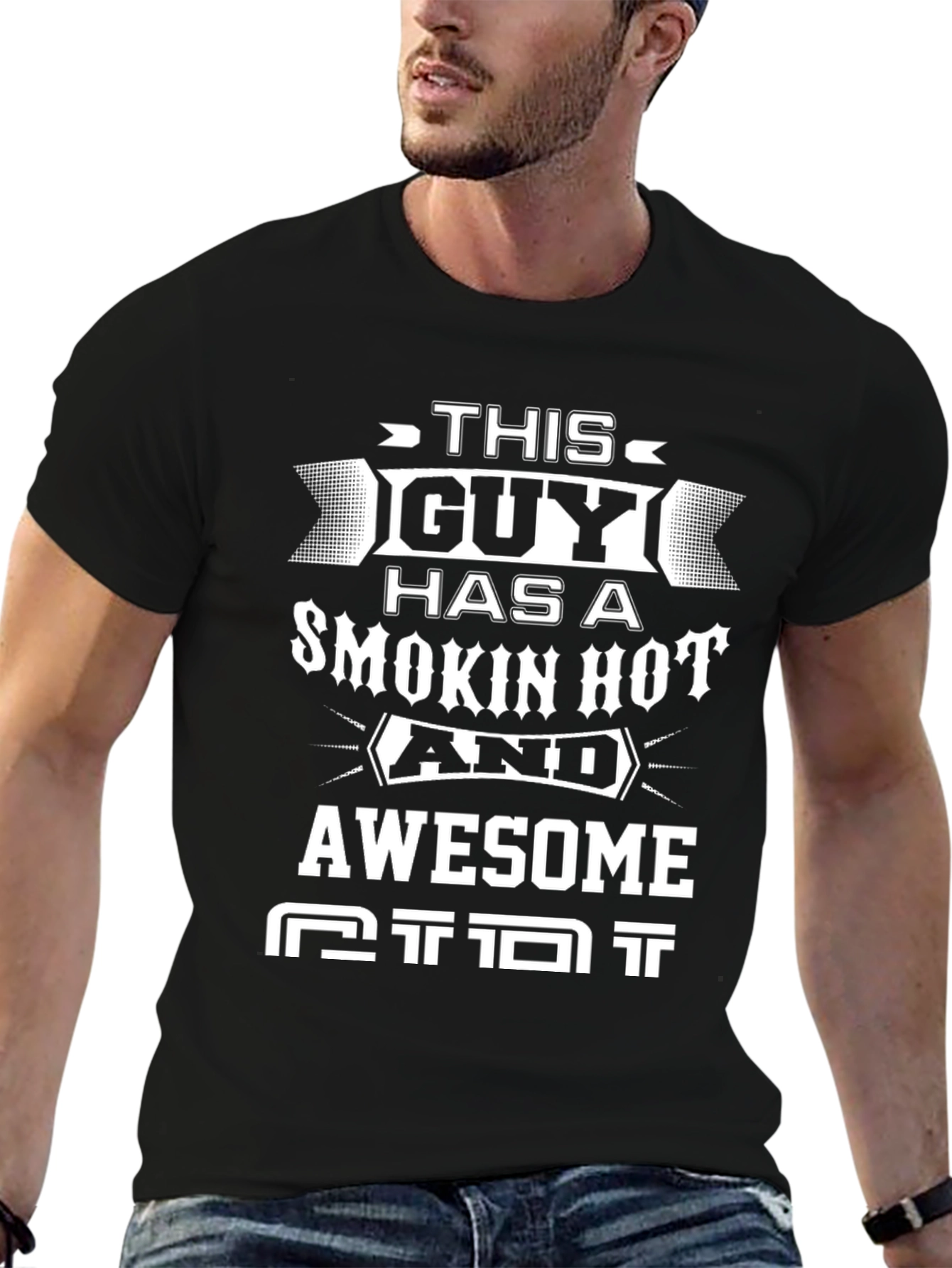 Black Smokin' Hot & Awesome Guy T-Shirt - Black Cotton Tee view 6