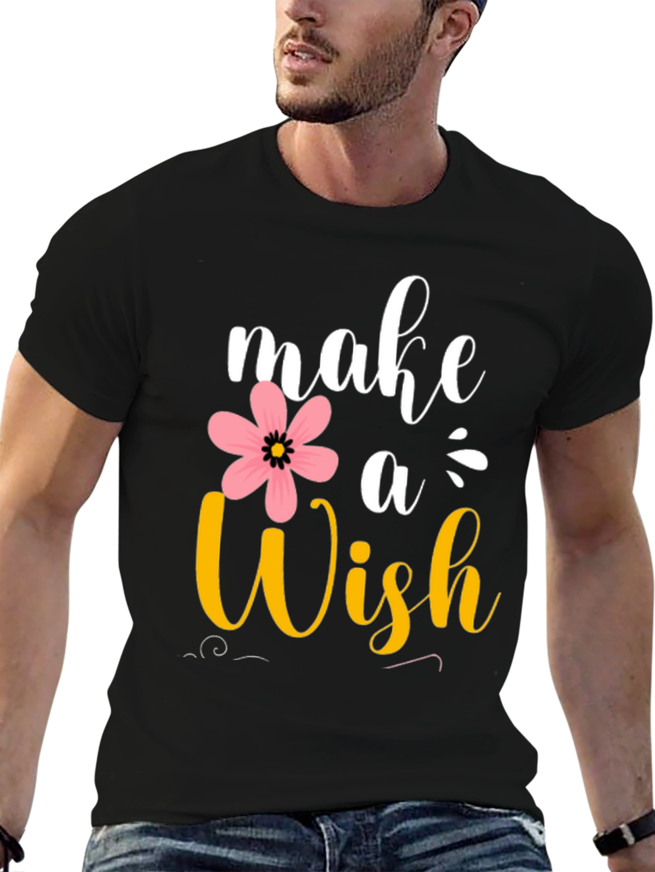 Black Make a Wish T-Shirt - Floral Design view 6