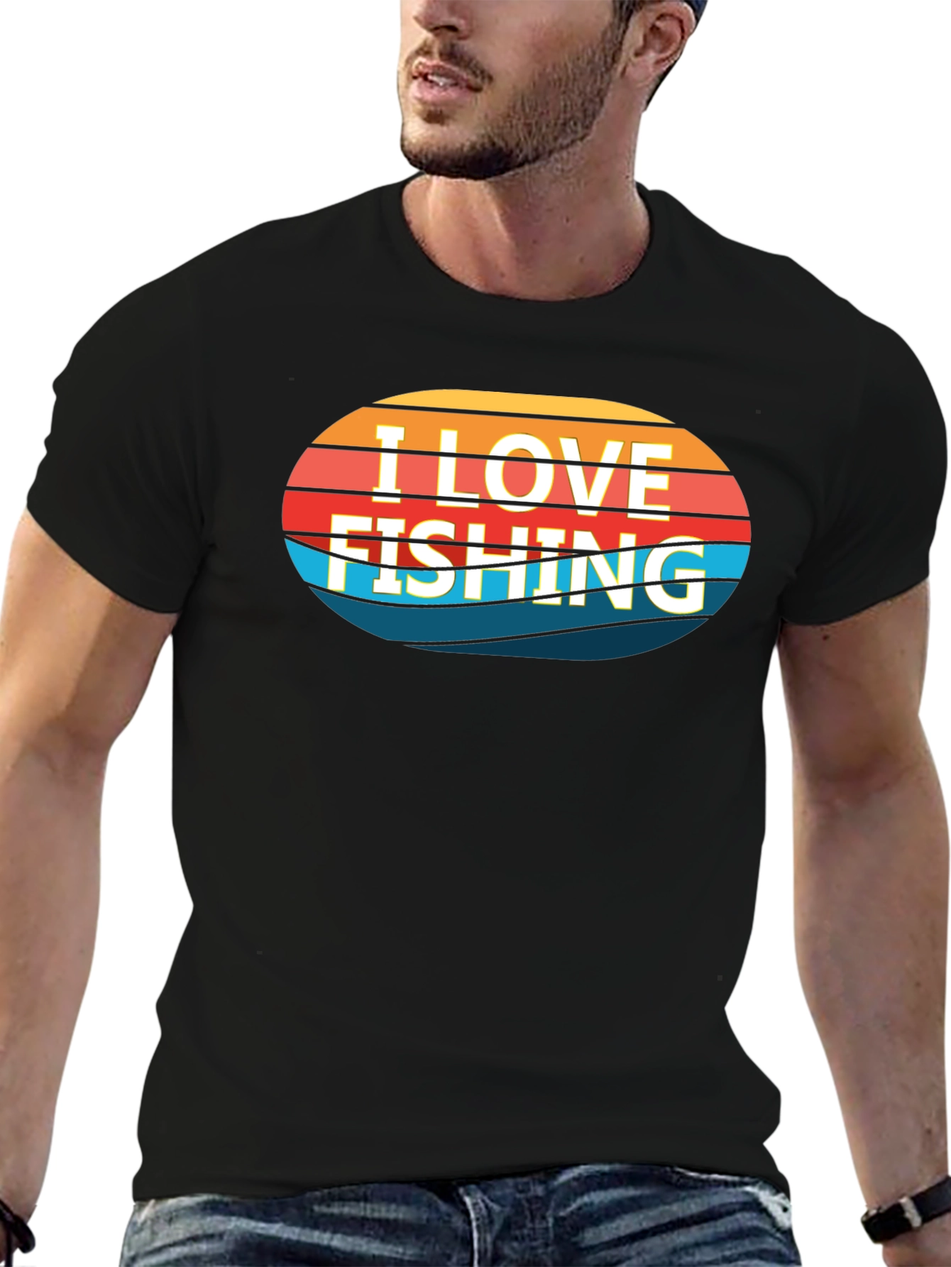 Black I Love Fishing Graphic Tee - Black Cotton T-Shirt view 6