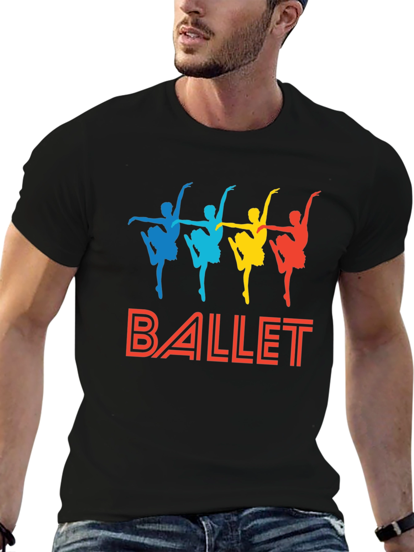 Black Ballet Dancer Graphic Tee - Black Cotton T-Shirt view 6