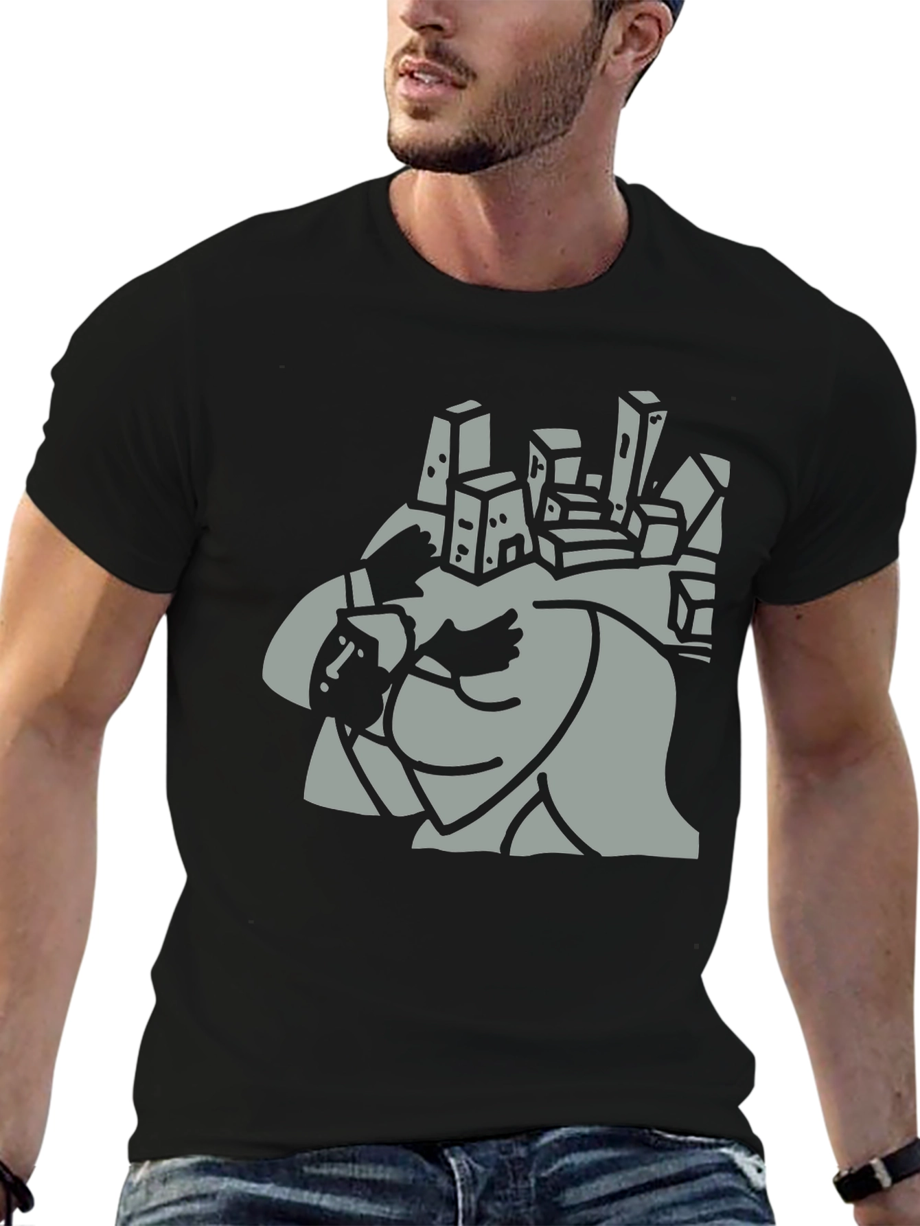 Black Abstract Cityscape Graphic Tee - Men's Black T-Shirt view 6