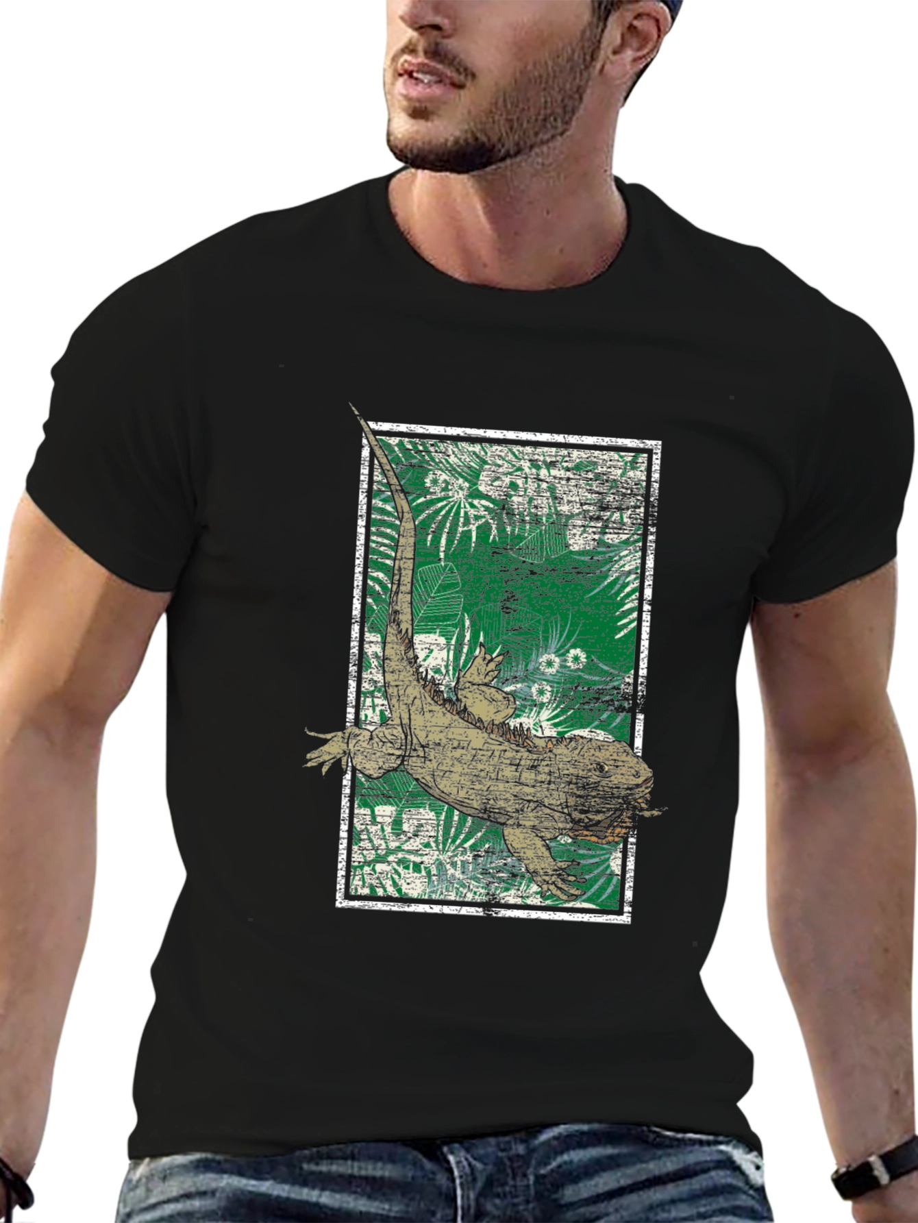 Black Reptile Graphic Tee - Vintage Lizard Design view 6