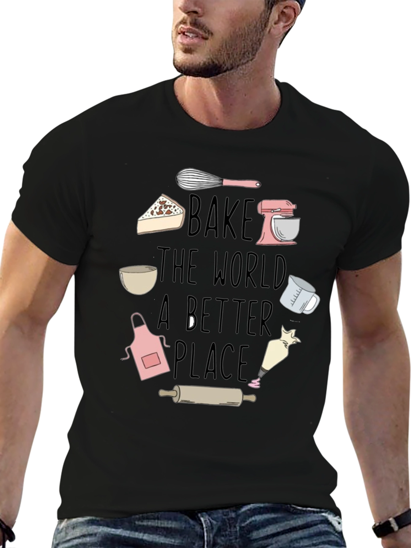 Black Bake The World A Better Place Graphic T-Shirt view 6