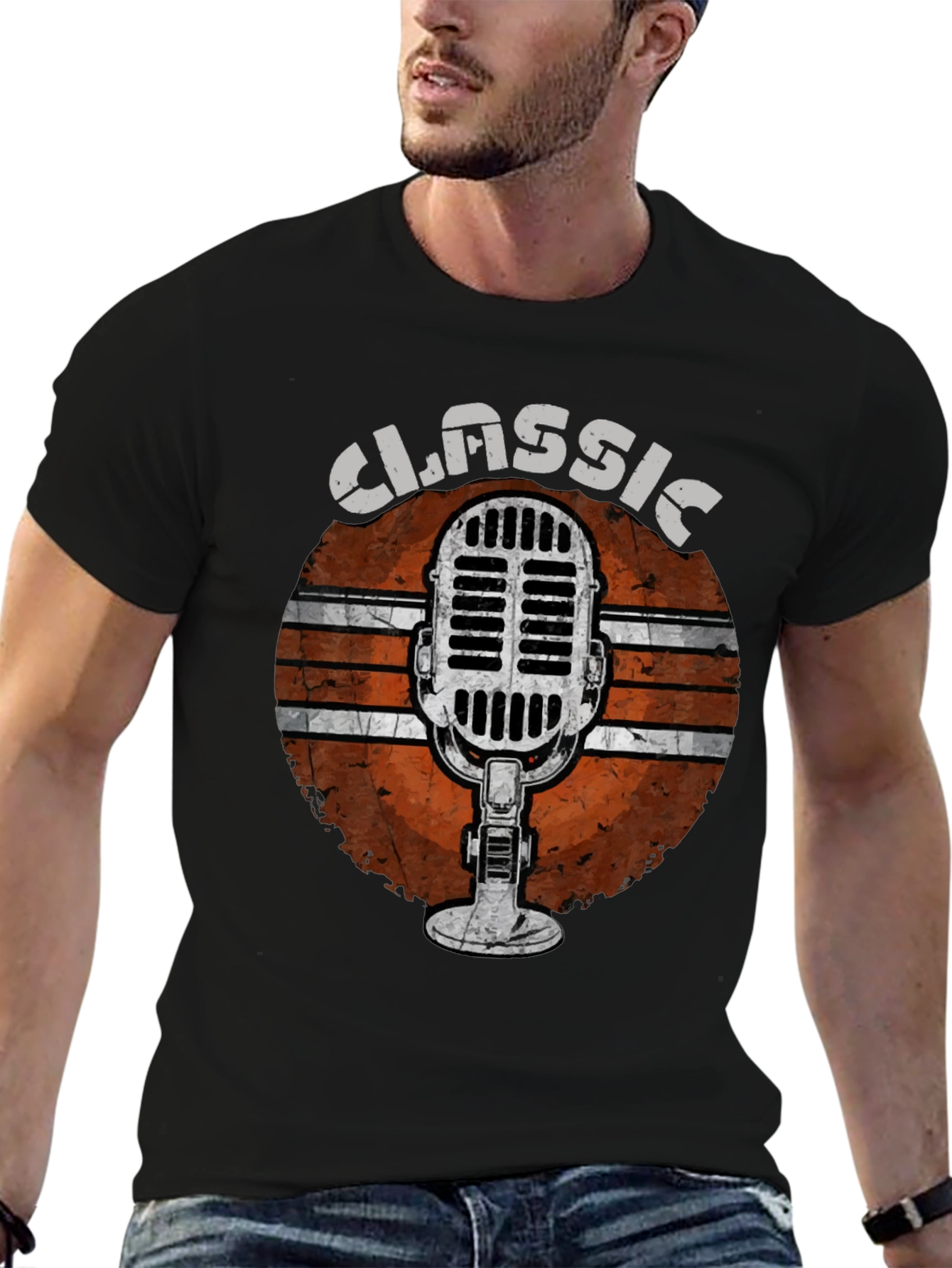 Black Classic Microphone Graphic Tee view 6