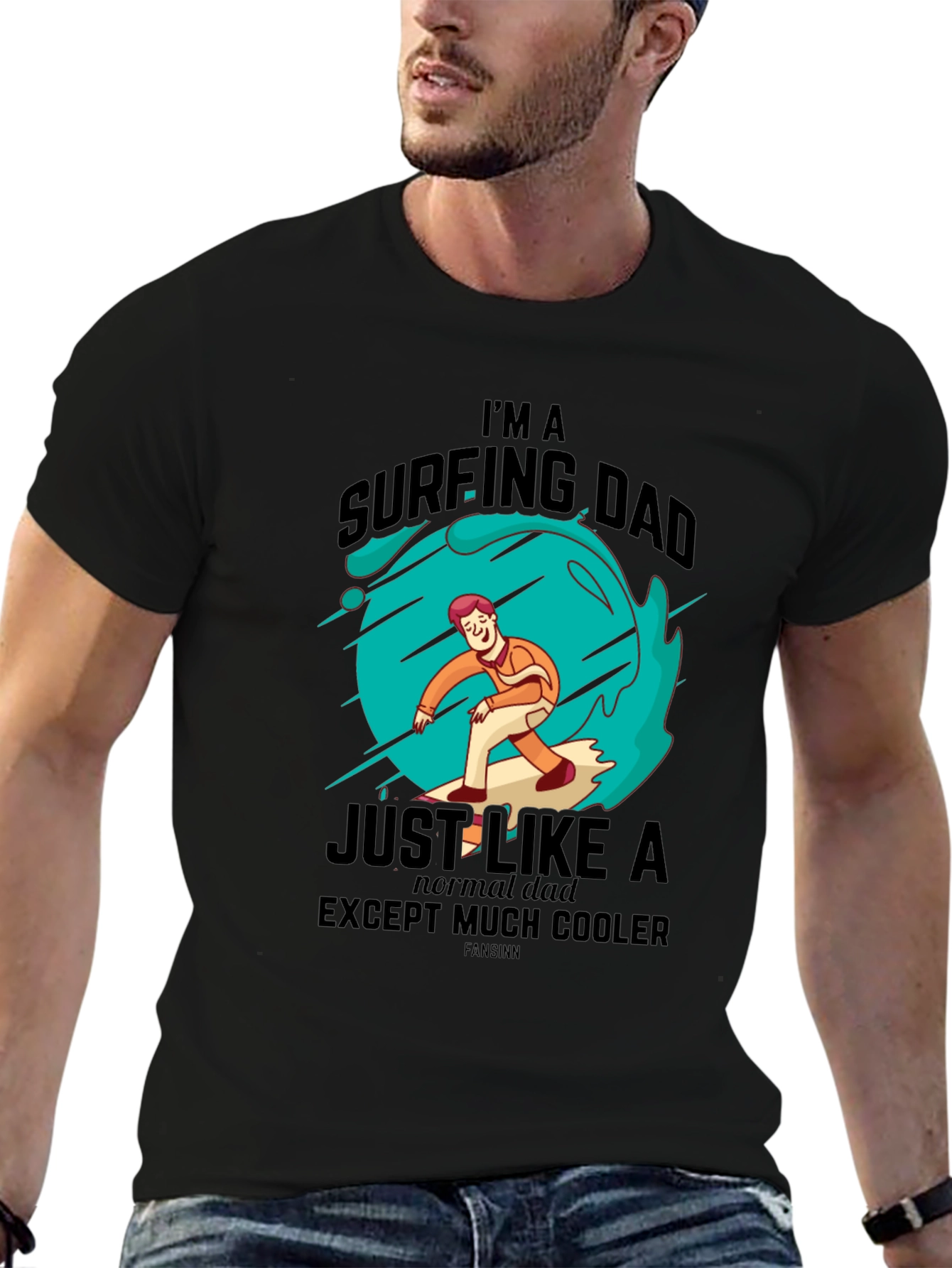 Black Surfing Dad Cool Graphic Tee view 6