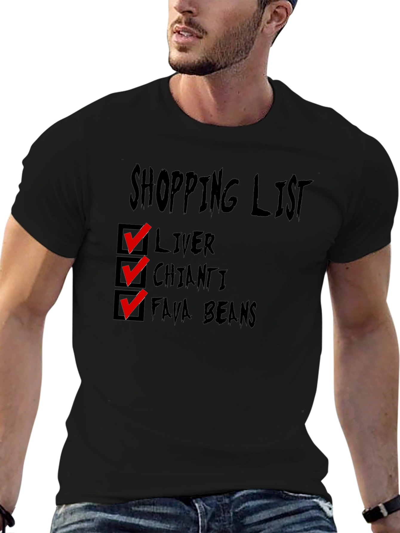 Black Shopping List T-Shirt: Liver, Chianti, Fava Beans view 6