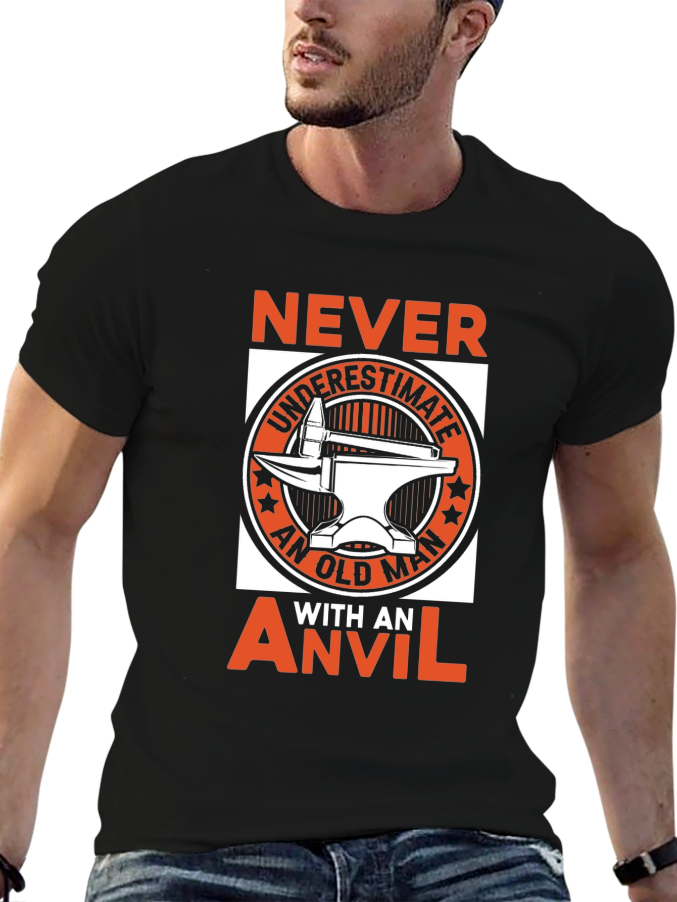 Black Never Underestimate An Old Man With An Anvil T-Shirt view 6