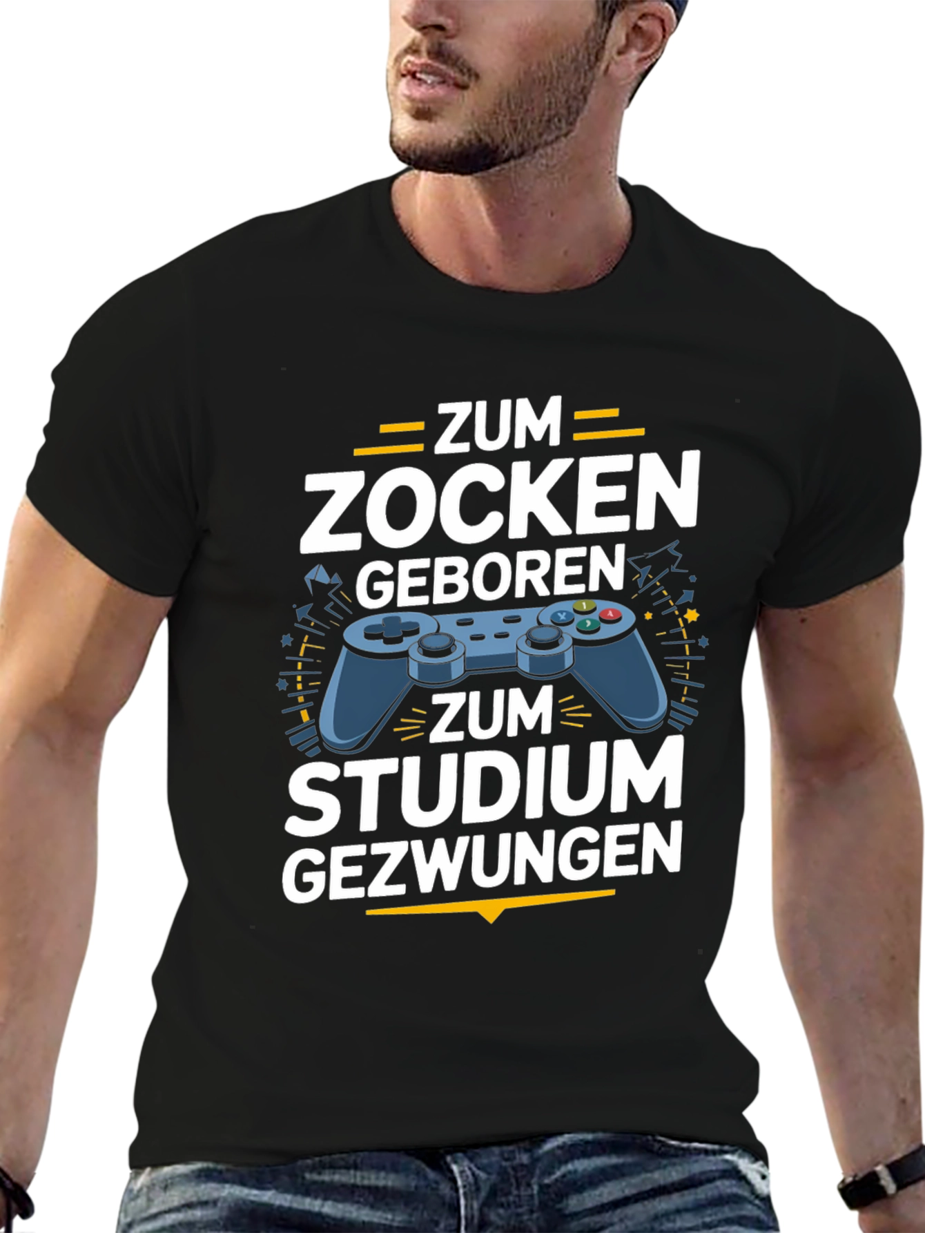 Black Gamer T-Shirt - Zum Zocken Geboren, Studium Gezwungen view 6