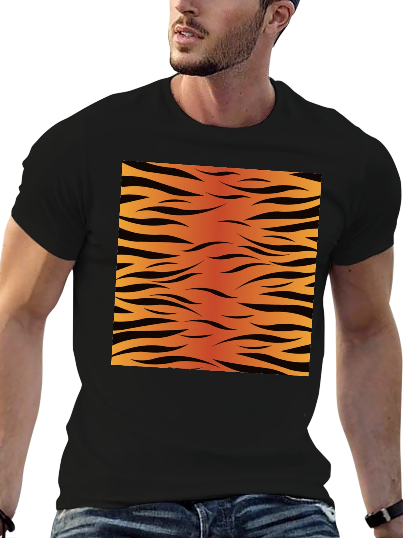 Black Tiger Stripe Graphic Tee - Black Cotton Comfort view 6