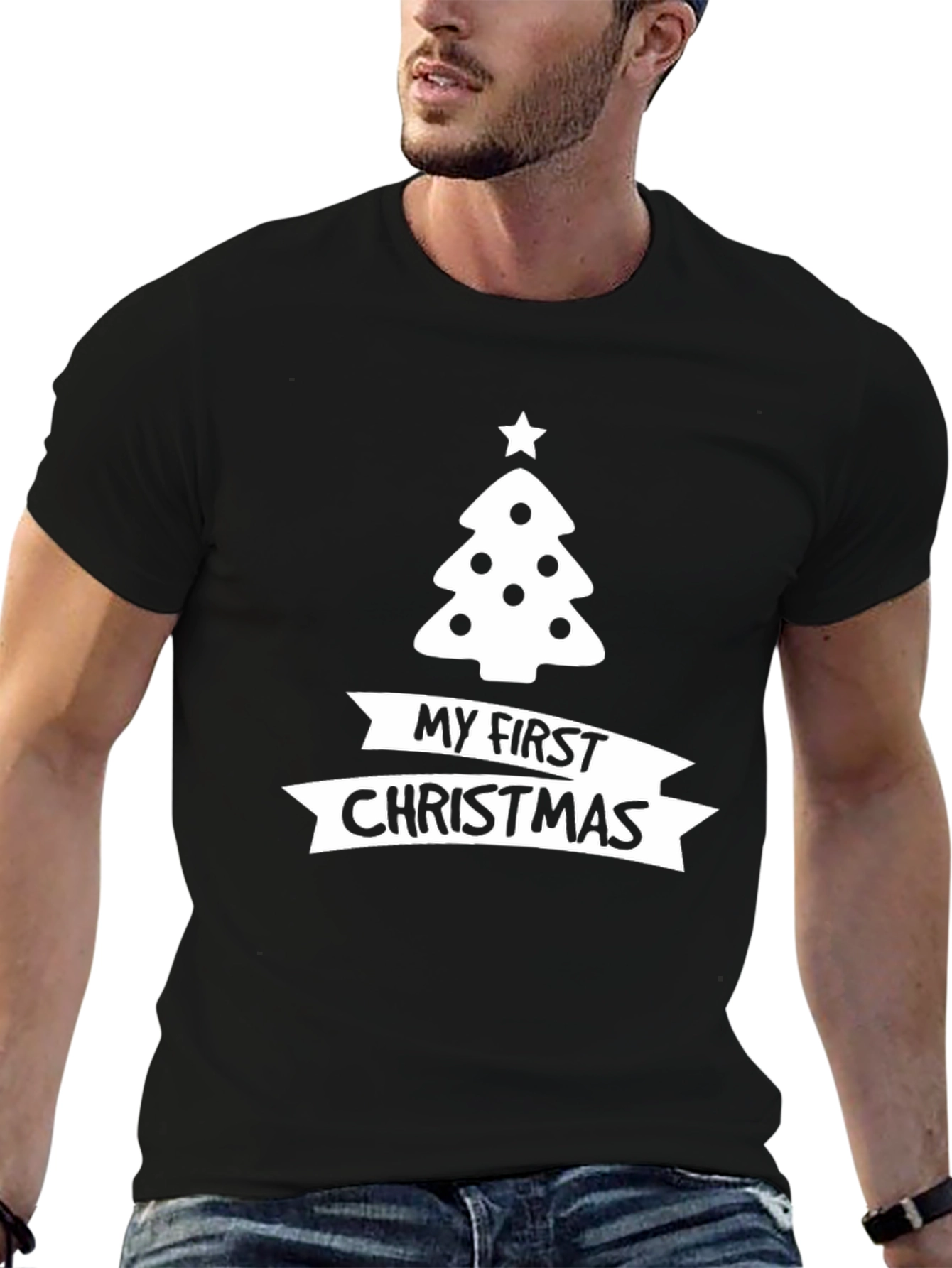 Black My First Christmas Tree Graphic Tee - Black Cotton Holiday Shirt view 6