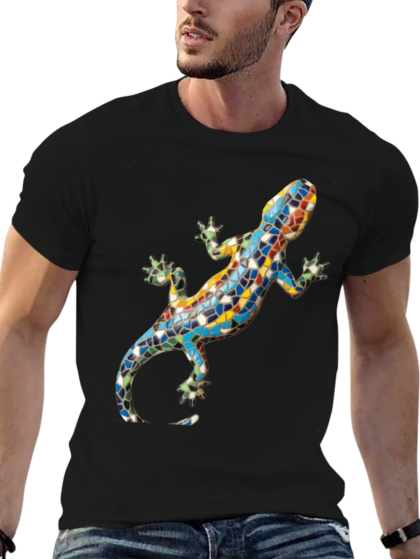 Black Mosaic Lizard Graphic Tee view 6