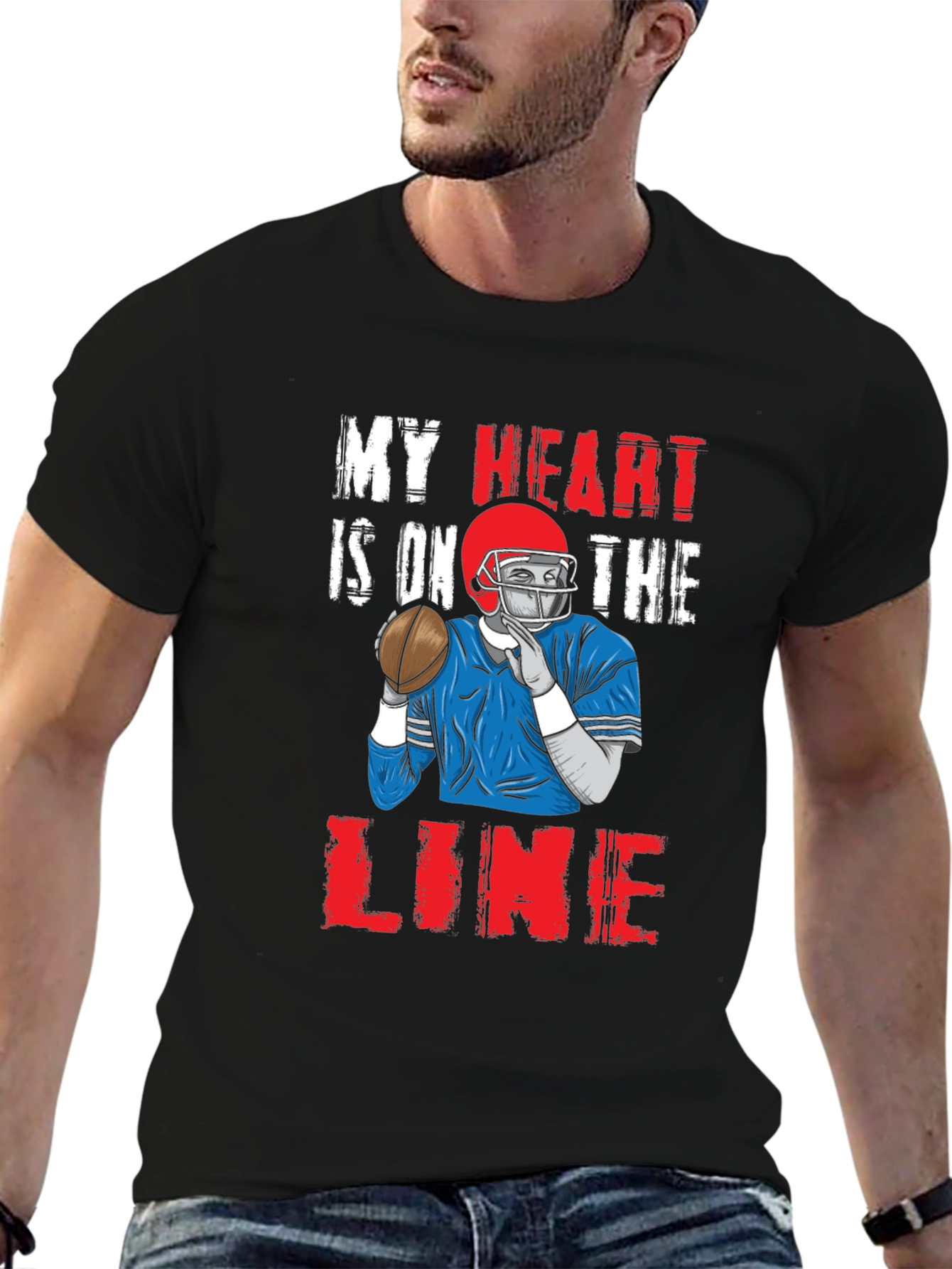 Black My Heart is On The Line Football Graphic Tee view 6