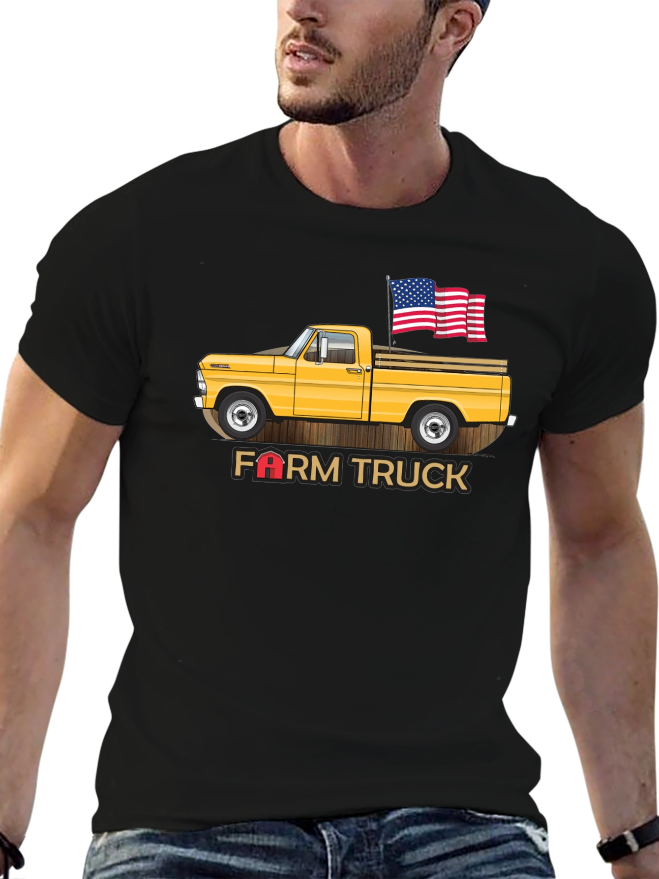 Black Farm Truck Graphic Tee - Patriotic Vintage Design view 6