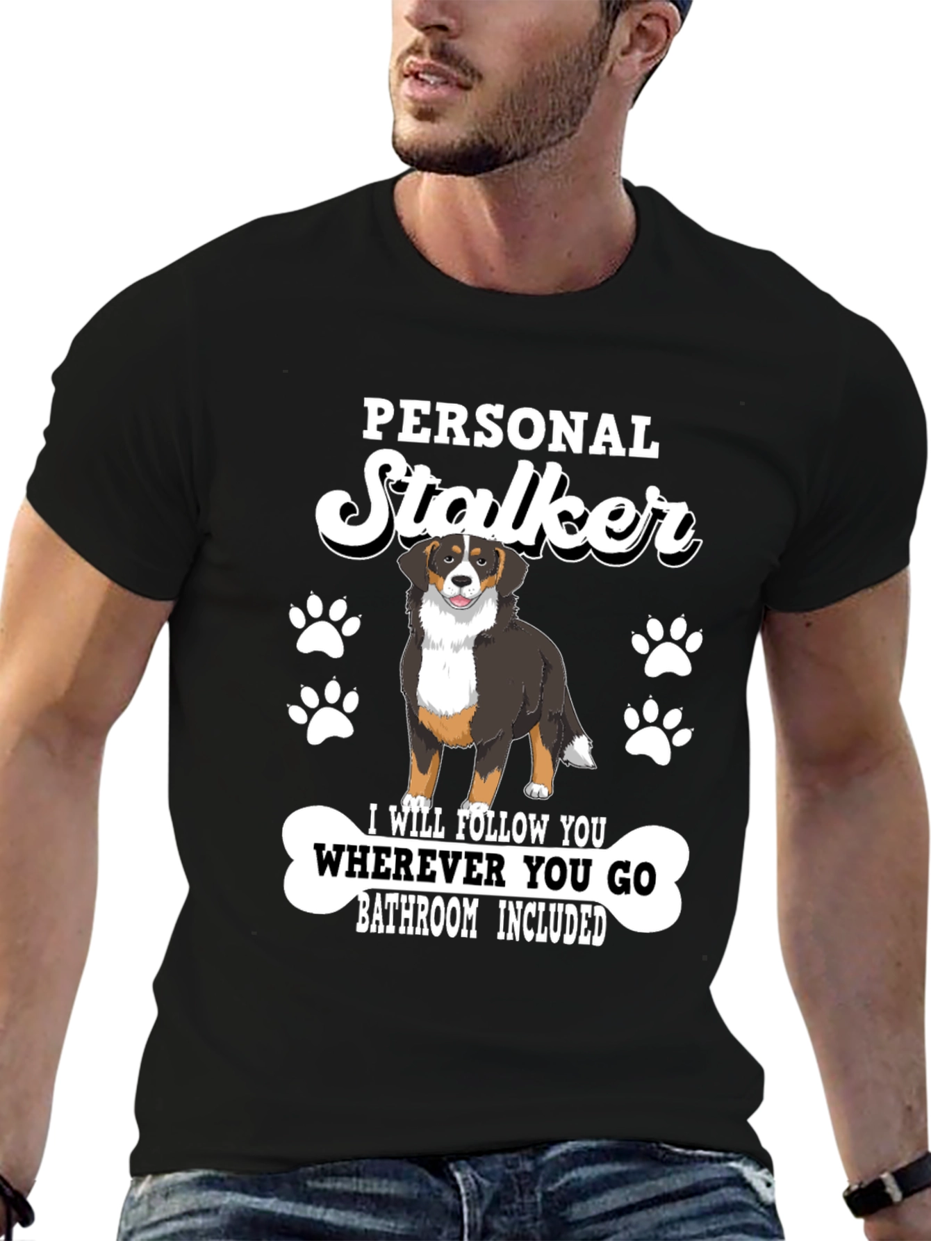 Black Personal Stalker Dog T-Shirt view 6